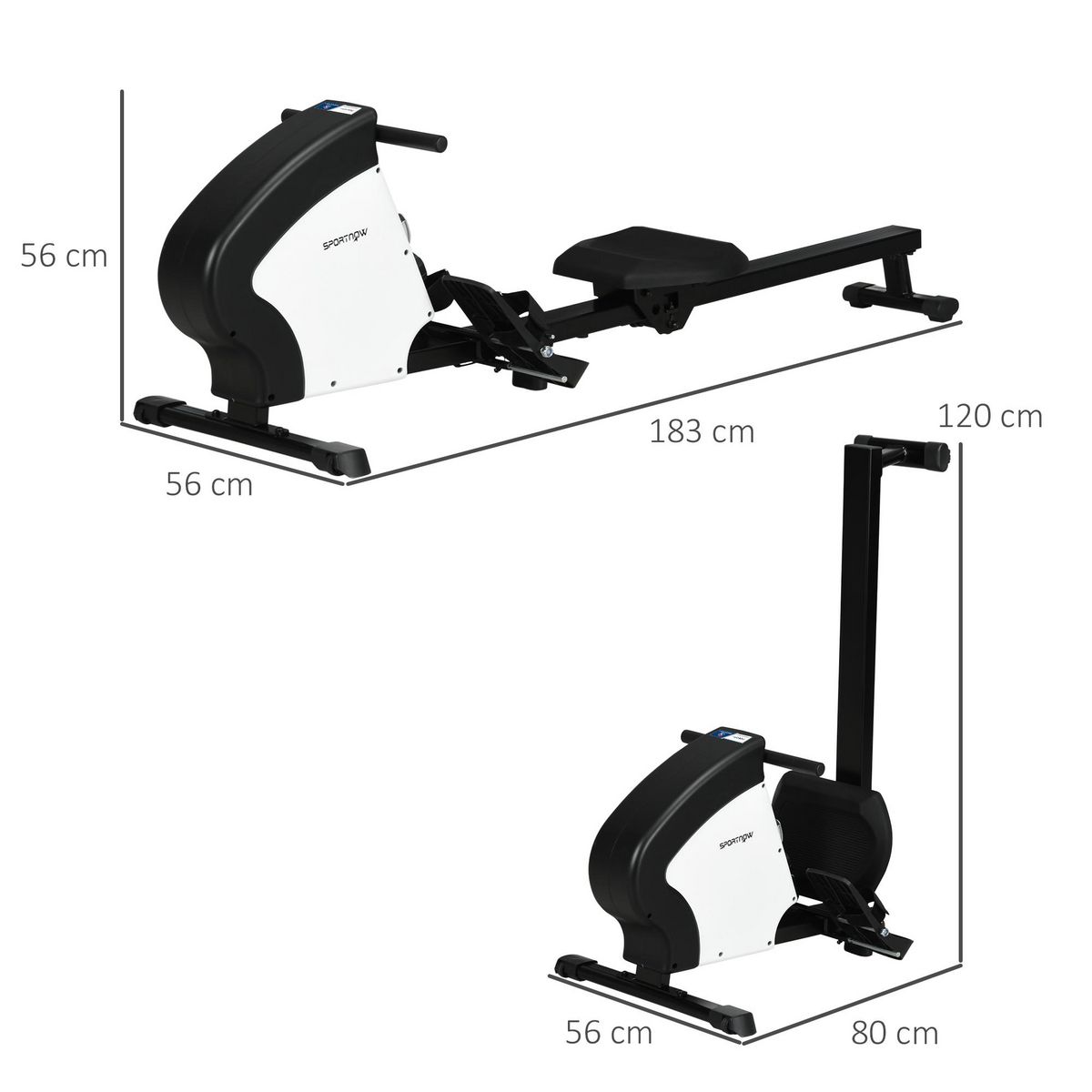 HOMCOM Rameur d'appartement magnétique pliable - Aosom.fr x FFHandball - 8 niv. résistance - écran LCD multifonction - noir blanc