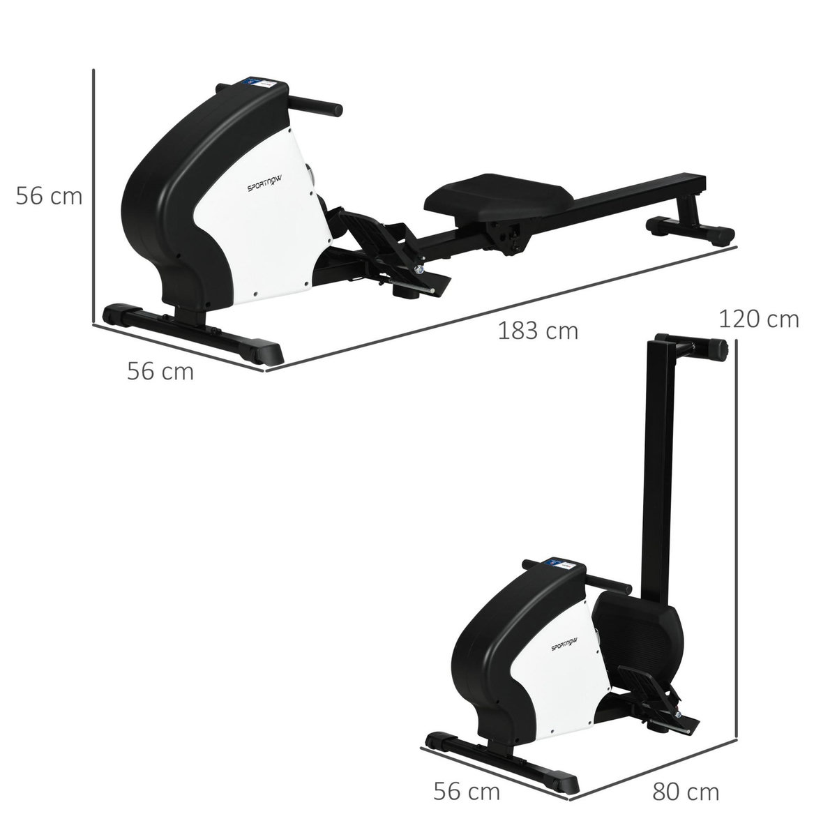 HOMCOM Rameur d'appartement magnétique pliable - Aosom.fr x FFHandball - 8 niv. résistance - écran LCD multifonction - noir blanc