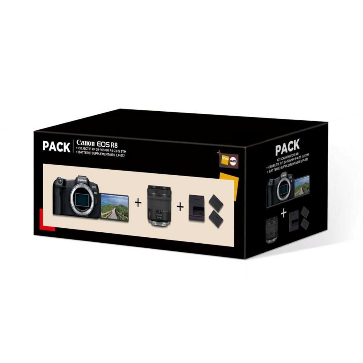 Canon Appareil photo hybride Canon Pack EOS R8 + RF 24 105mm F 4 7.1 IS STM + 2ème Batterie
