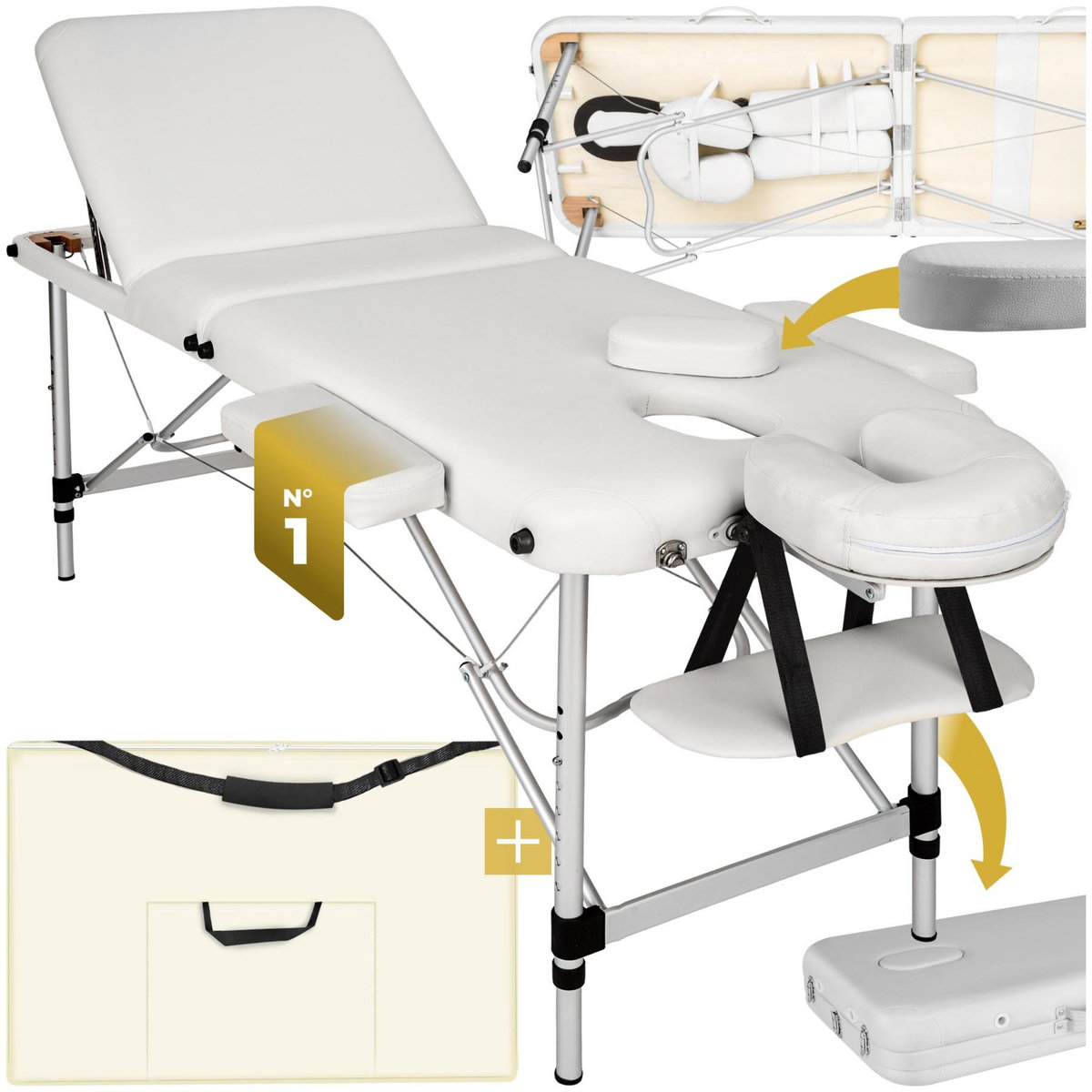 tectake Table de massage 3 zones largeur 61 cm et rembourrage 5 cm blanc