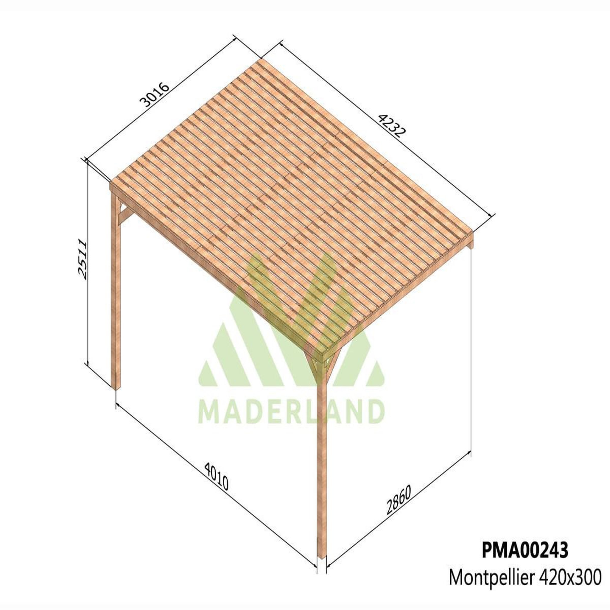 Voir la diapositive 3 : JARDIDECO Pergola adossée en bois montpellier 420 x 300 cm - maderland