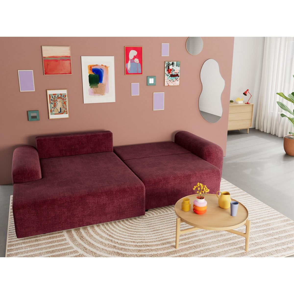 BEST MOBILIER Rebecca - canapé d'angle gauche 4 places convertible avec coffre en velours texturé