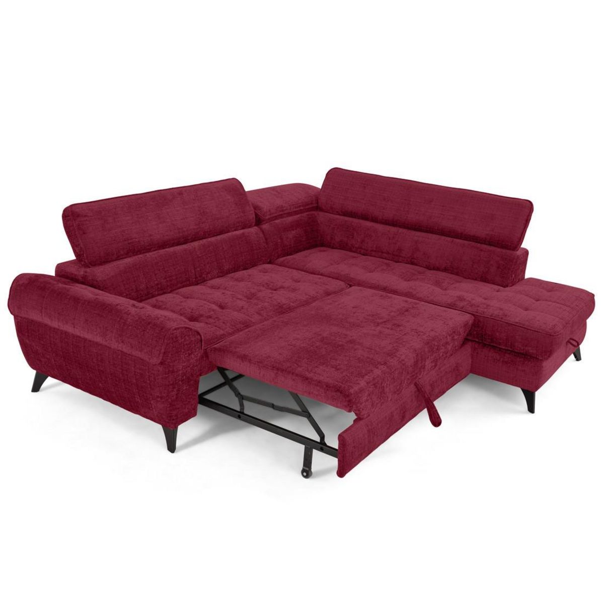 LISA DESIGN Marlo - canapé d'angle droit 5 places convertible avec coffre et têtières en velours texturé