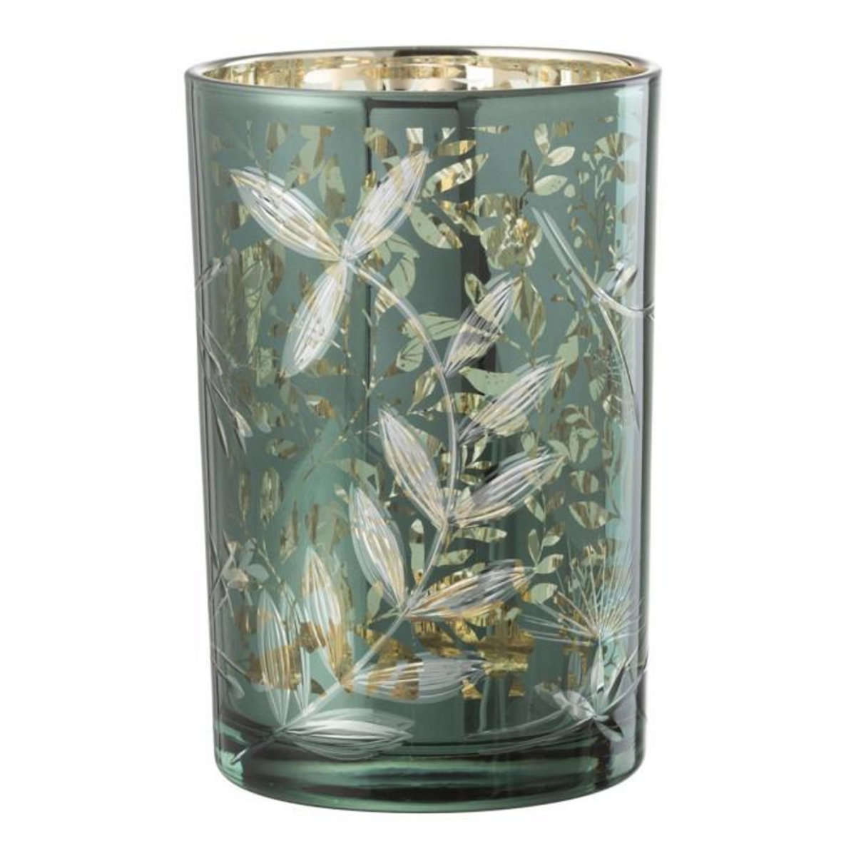 Paris Prix Photophore Déco en Verre  Feuilles  18cm Vert