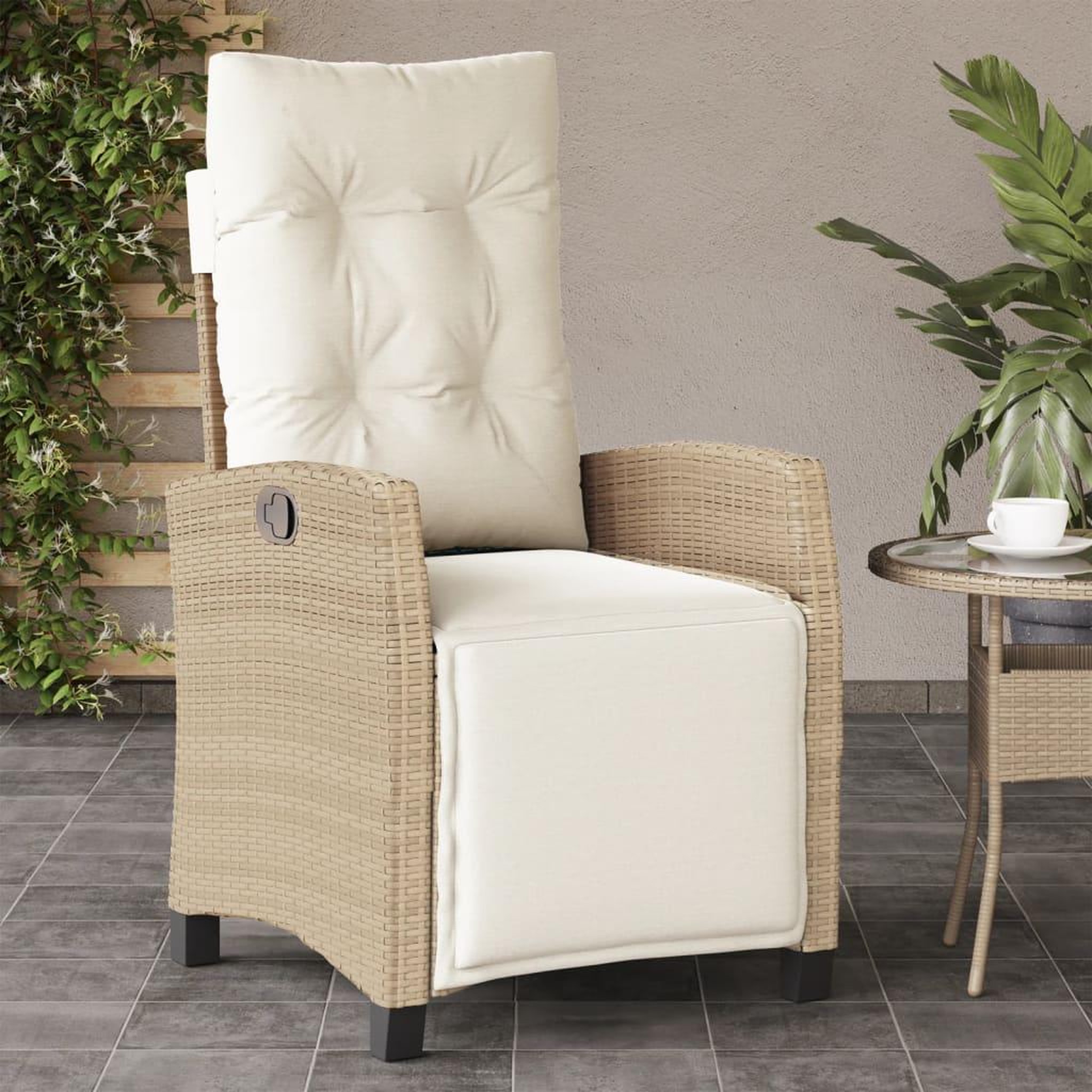 VIDAXL Chaise inclinable de jardin et repose-pied beige resine tressee