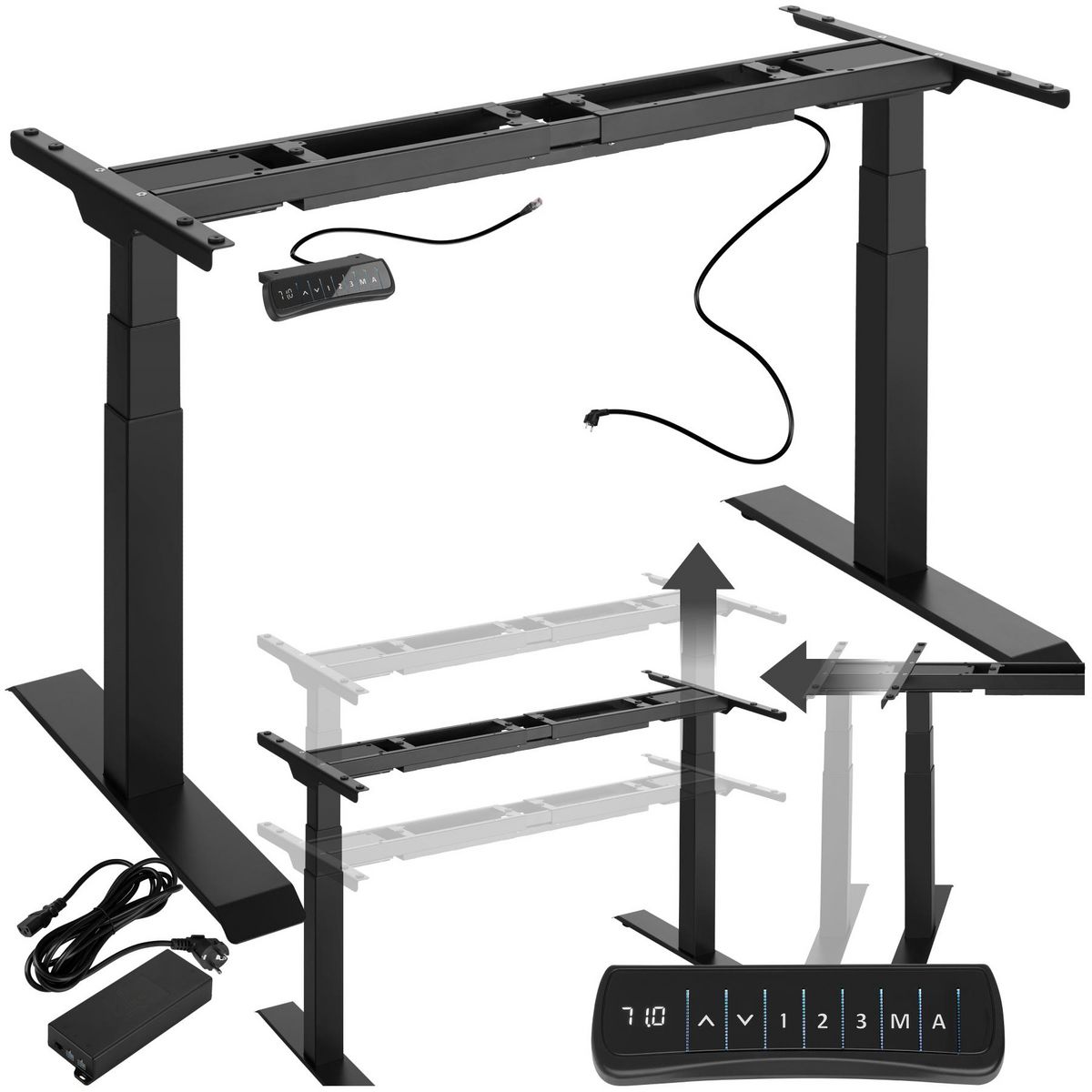 tectake Bureau assis debout réglable en hauteur électriquement avec 2 moteurs