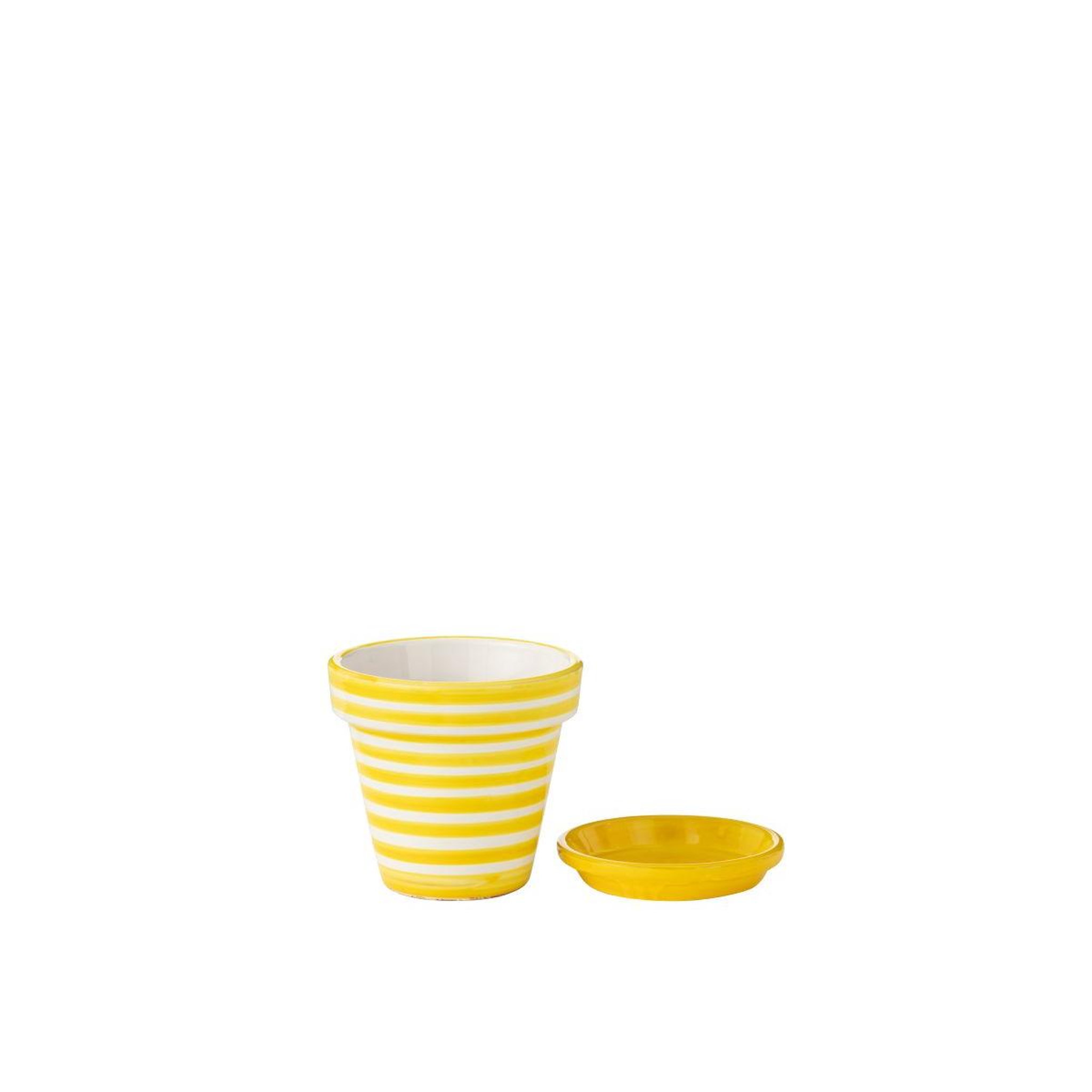 Voir la diapositive 2 : J-LINE Pot avec soucoupe en céramique  granada rayure  21cm jaune