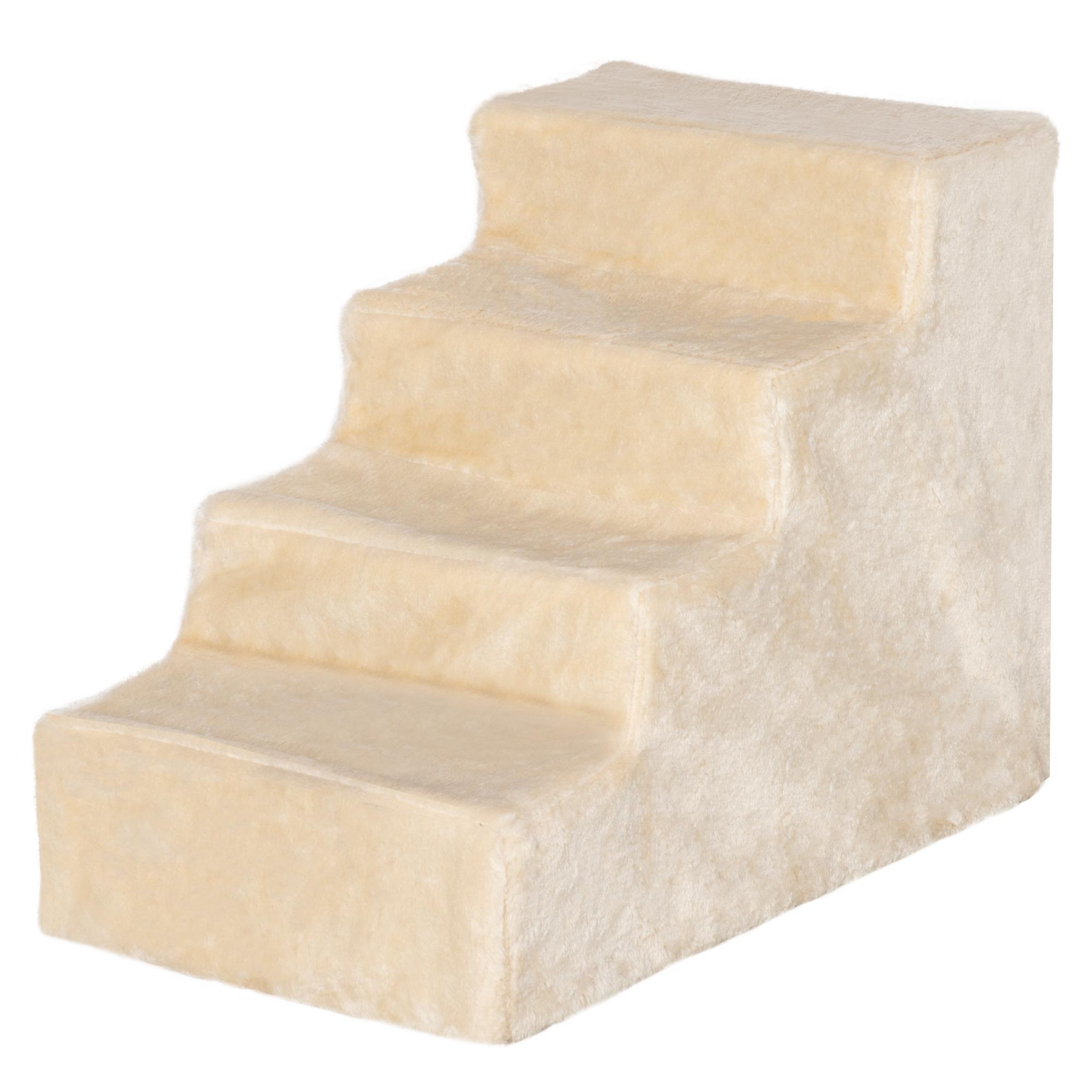 PAWHUT Escalier pour chat - escalier pour chien - 4 marches - revêtement flanelle grande douceur haute densité - structure panneaux particules - gris