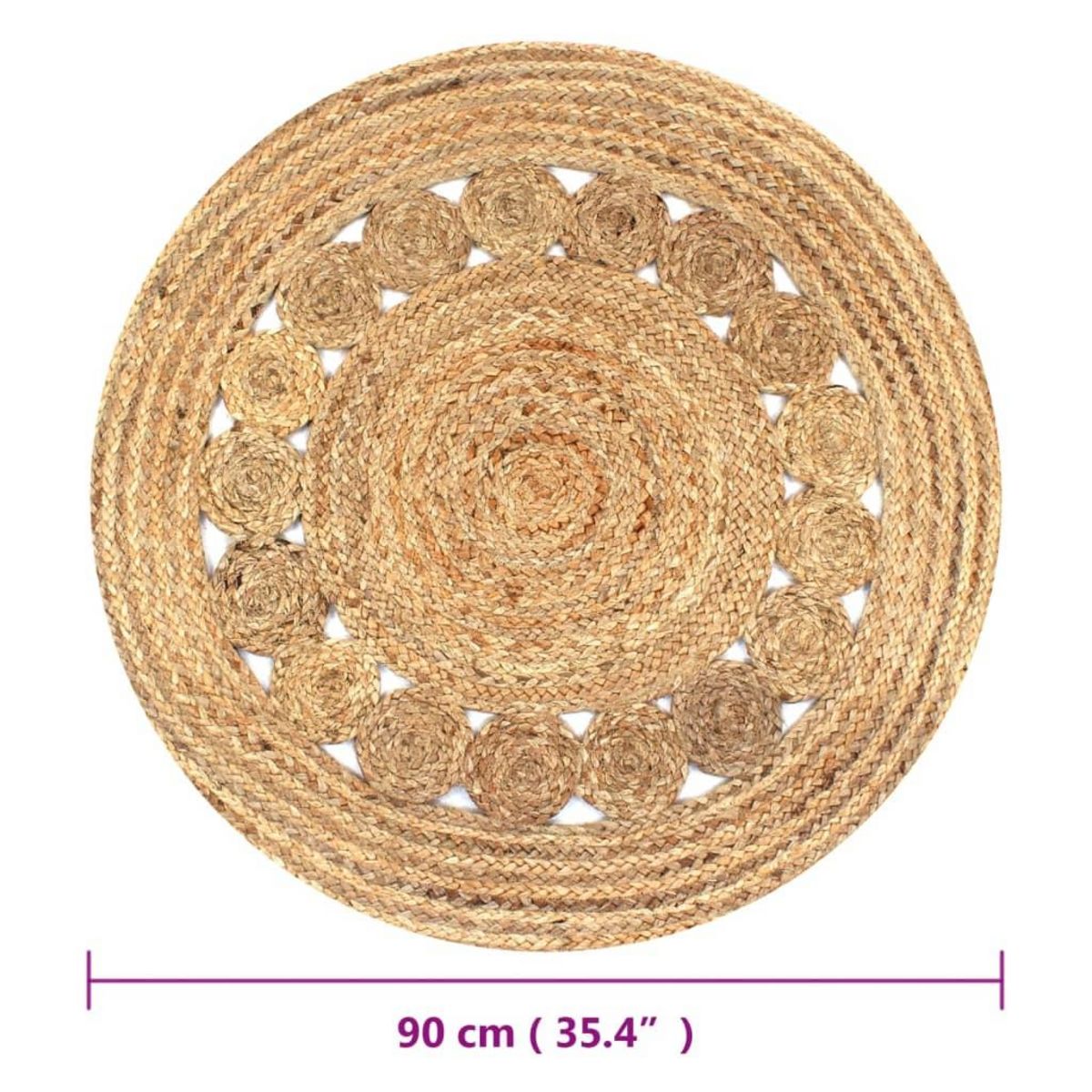 VIDAXL Tapis Jute design tresse 90 cm rond