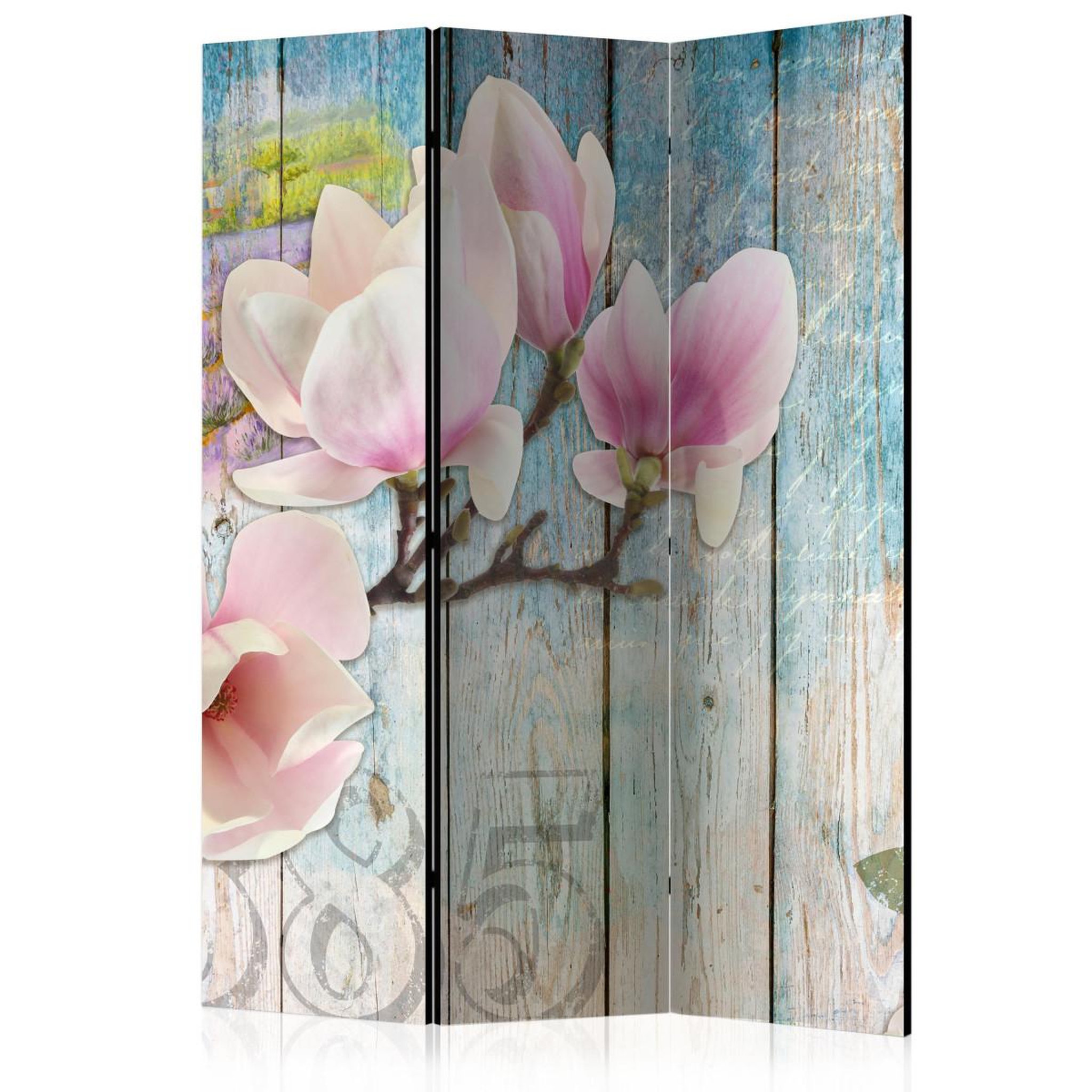 Paris Prix Paravent 3 volets  pink flowers on wood  135x172cm