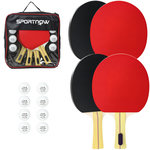 HOMCOM Set de 4 raquettes de tennis de table ping-pong - 8 balles, sacoche zippée de transport inclus