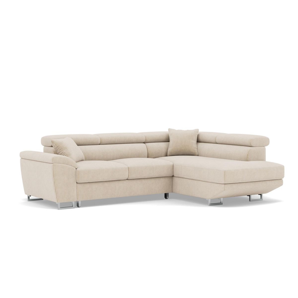 BEST MOBILIER Baoji - canapé d'angle droit 5 places convertible avec têtières et coffre en velours côtelé