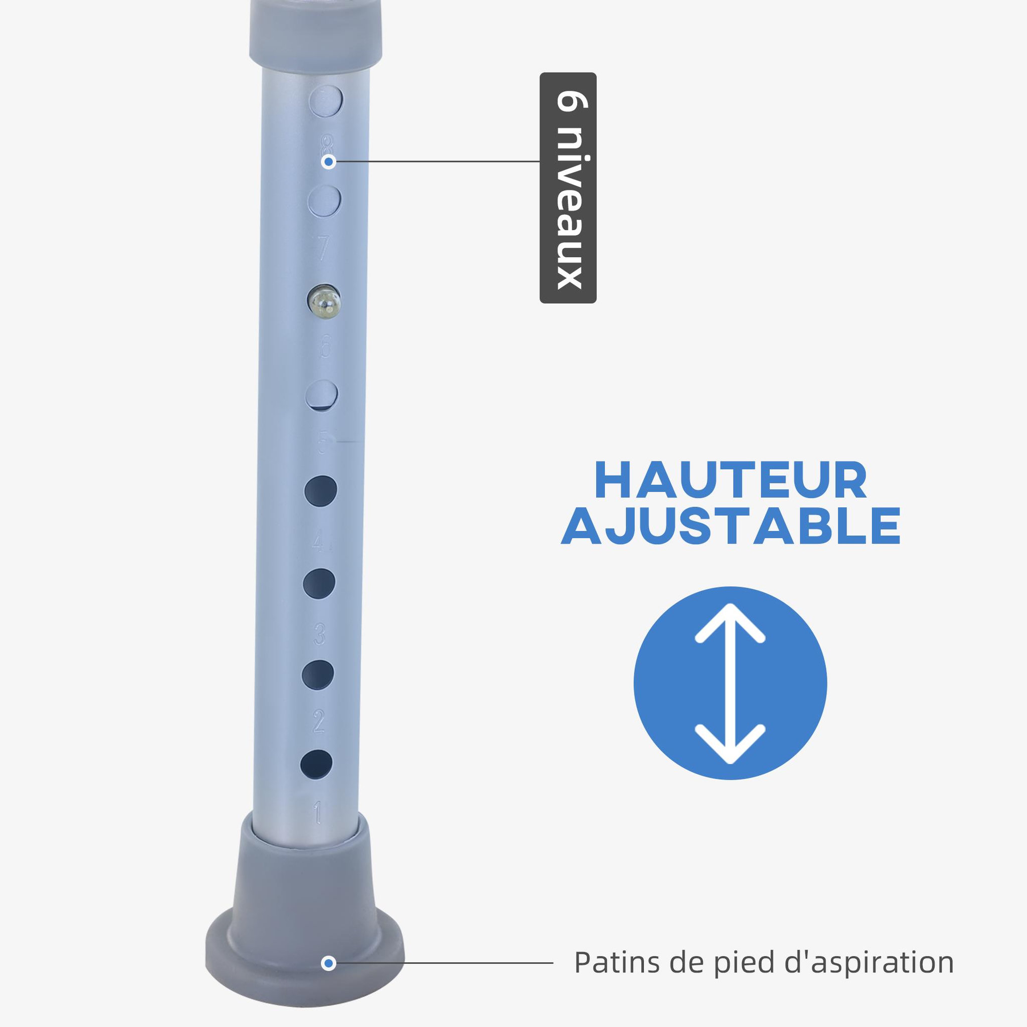 Voir la diapositive 6 : HOMCOM Chaise de douche siège de douche ergonomique hauteur assise réglable pieds antidérapants charge max. 136 kg alu hdpe blanc