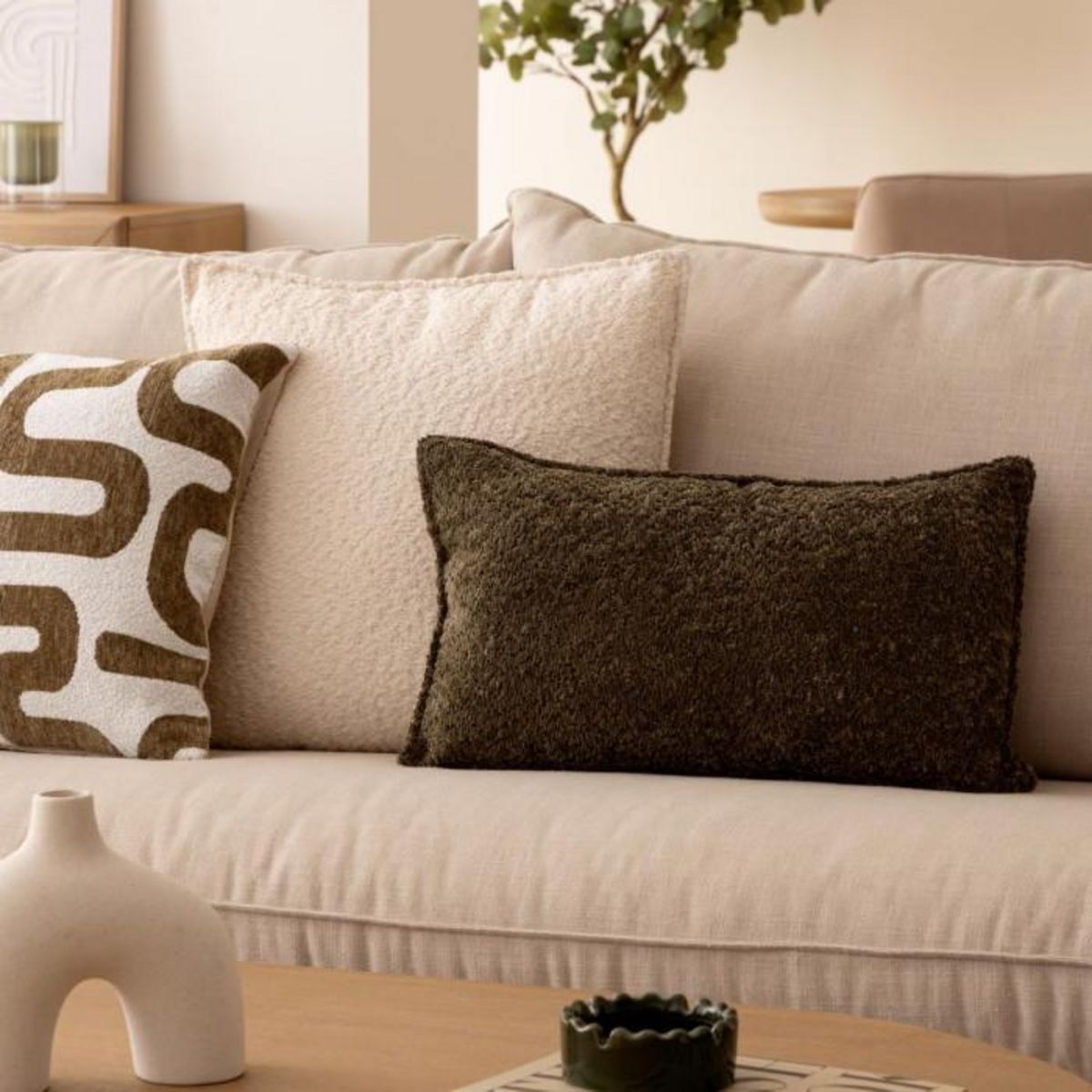 ATMOSPHERA Coussin Déco Bouclette  Soana  30x50cm Kaki