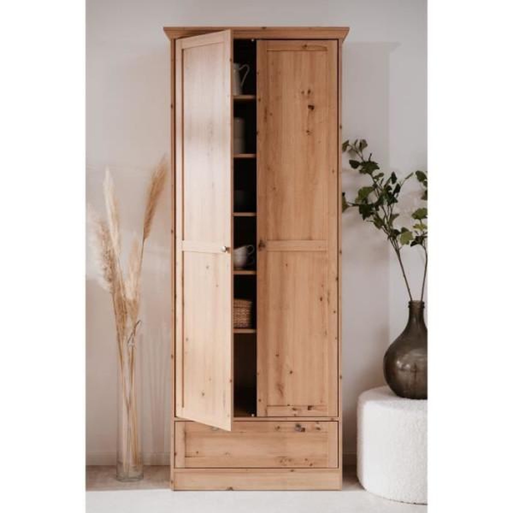 Voir la diapositive 5 : Finori Armoire - timber 40a - décor chene artisan - 2 portes a cadre, 1 tiroir - 80 x 39 x 200 cm