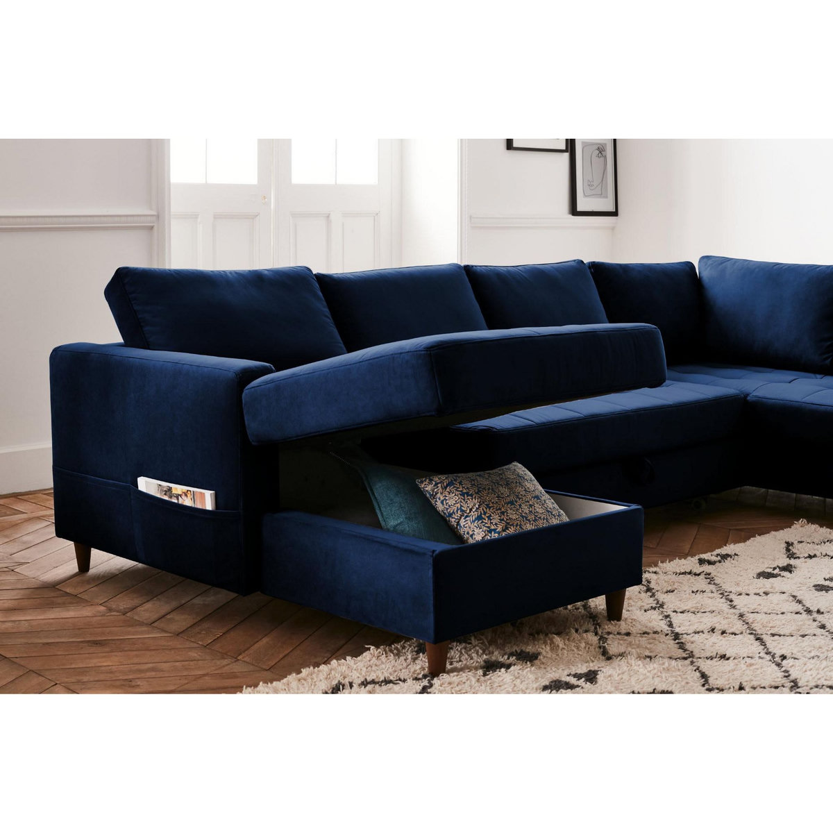 LISA DESIGN Anna - canapé panoramique d'angle droit - 7 places - convertible avec coffre - en velours