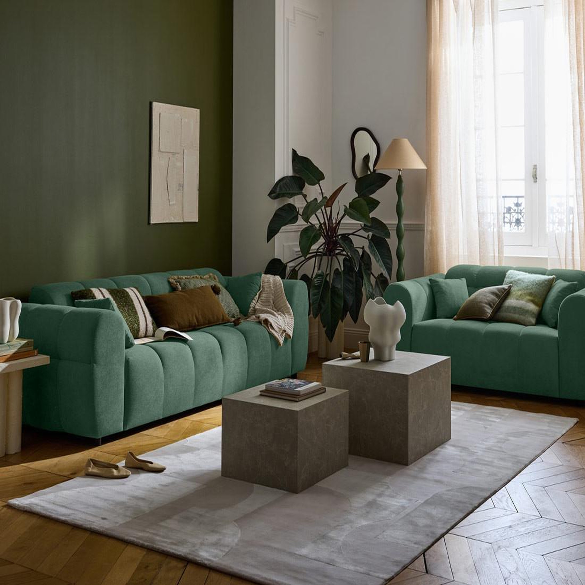 Voir la diapositive 3 : BEST MOBILIER Ray - canapé droit 3 places en tissu texturé