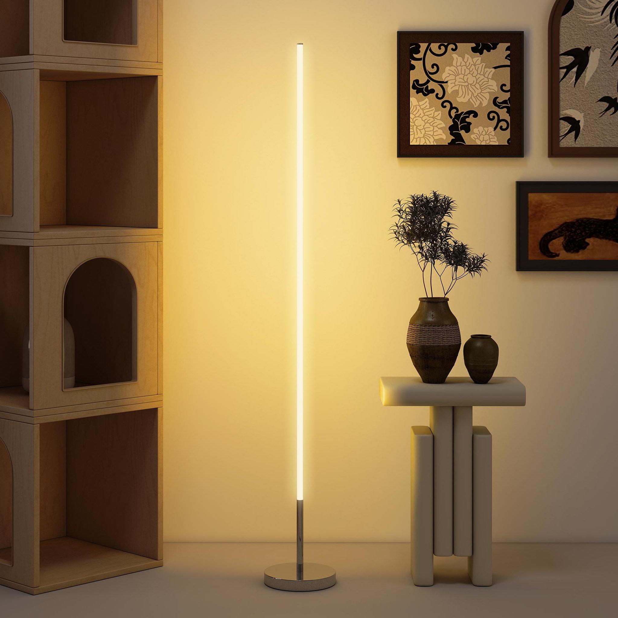 Voir la diapositive 2 : HOMCOM Lampadaire tube LED droit dimmable réglable 18W H.150cm avec télécommande acier gris