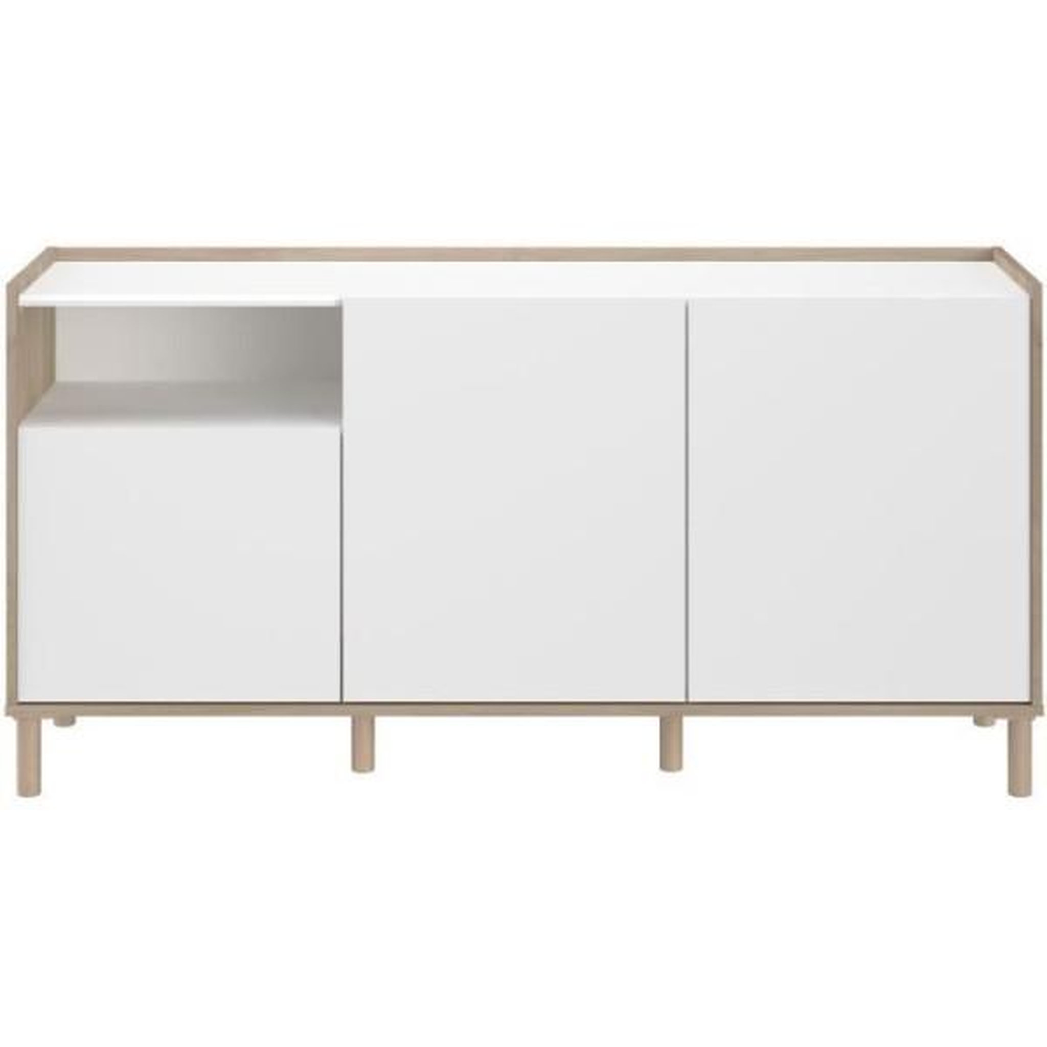 Voir la diapositive 4 : PARISOT Buffet MORPHOS - L 150 x P 40 x H 74,5 cm - Décor blanc / Chene - 3 portes - PARISOT