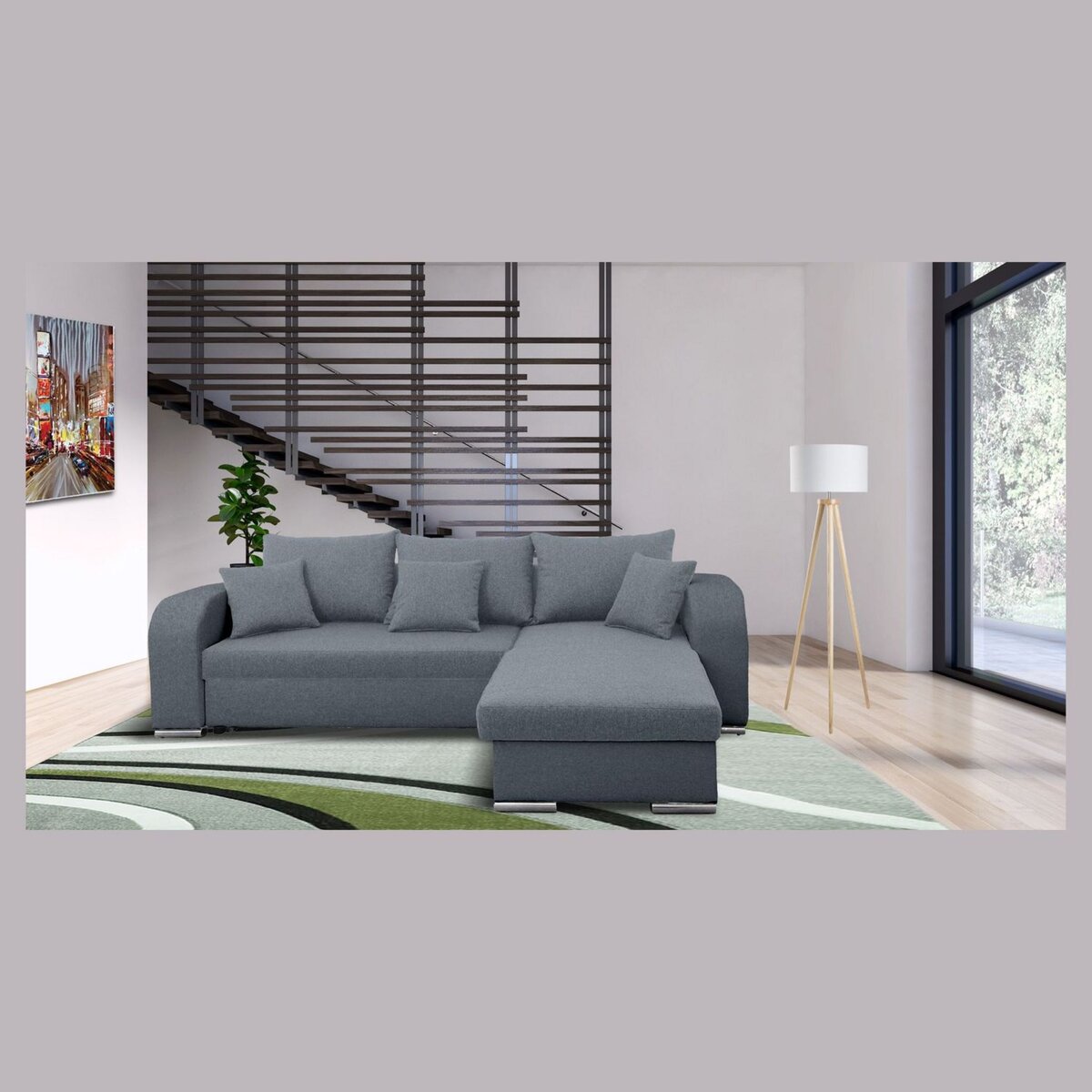 Canapé d'angle convertible réversible 5 places tissu BOB