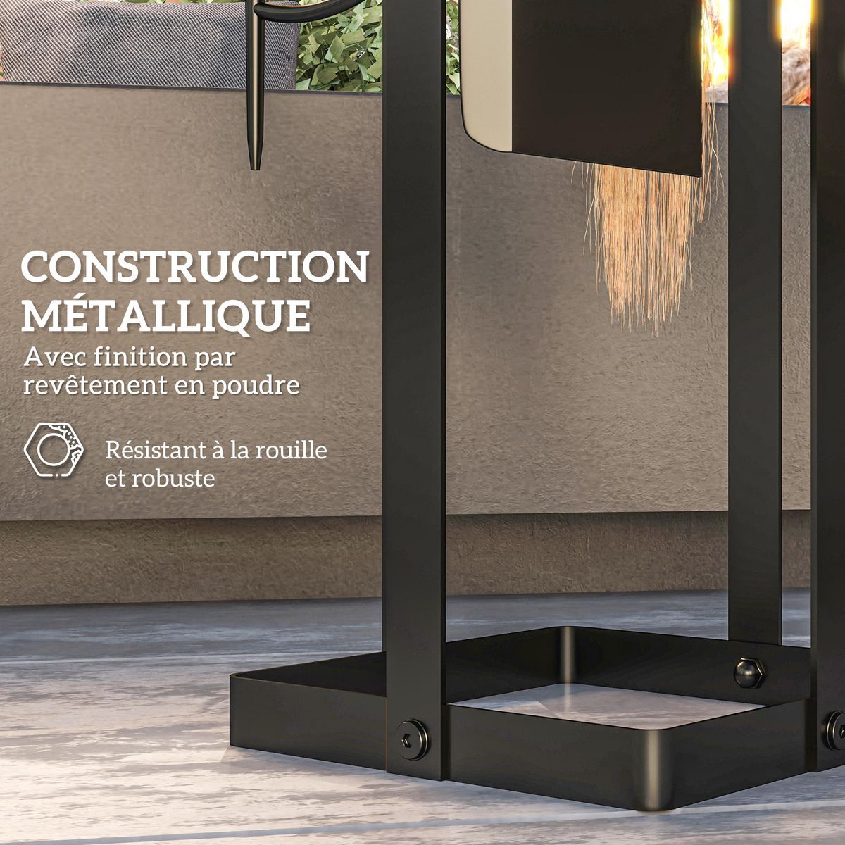 OUTSUNNY Serviteur de cheminée design 4 pièces brosse pelle pince tisonnier métal époxy noir