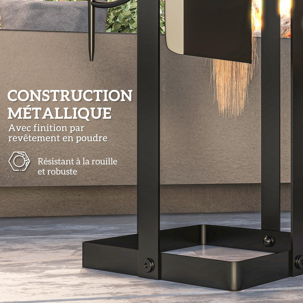 OUTSUNNY Serviteur de cheminée design 4 pièces brosse pelle pince tisonnier métal époxy noir