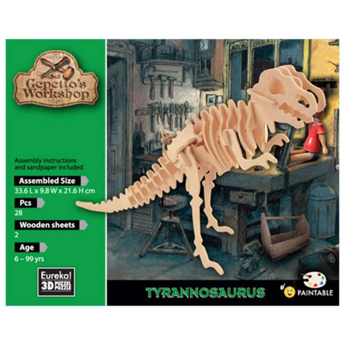 Eureka Toys Eureka - Gepetto's Jeux de construction en bois Kit 3D - tyrannosaure 52473150
