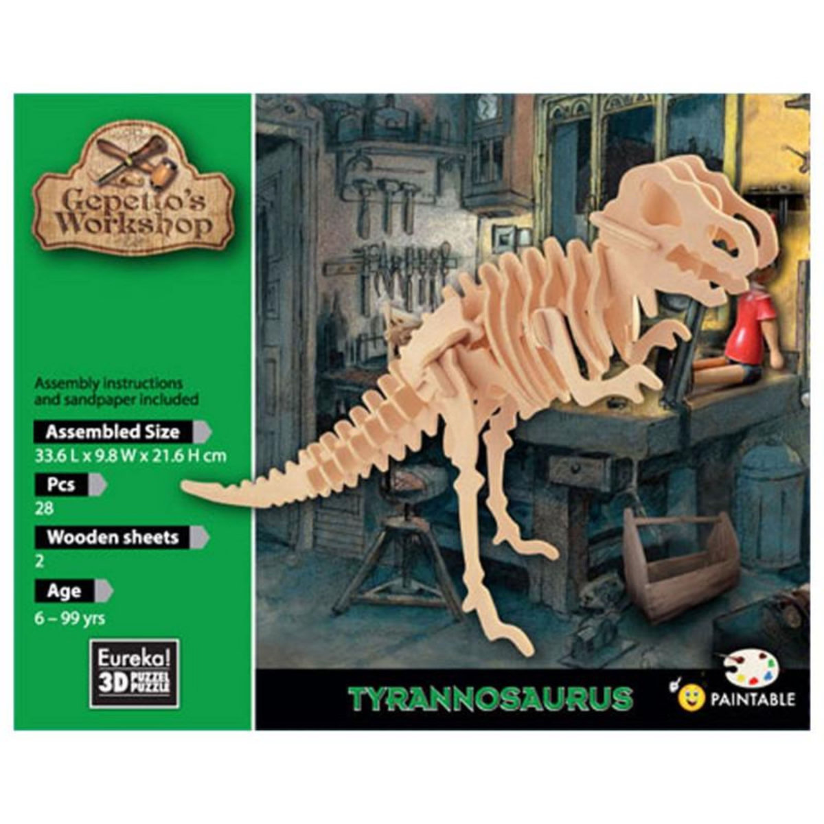 Eureka Toys Eureka - Gepetto's Jeux de construction en bois Kit 3D - tyrannosaure 52473150