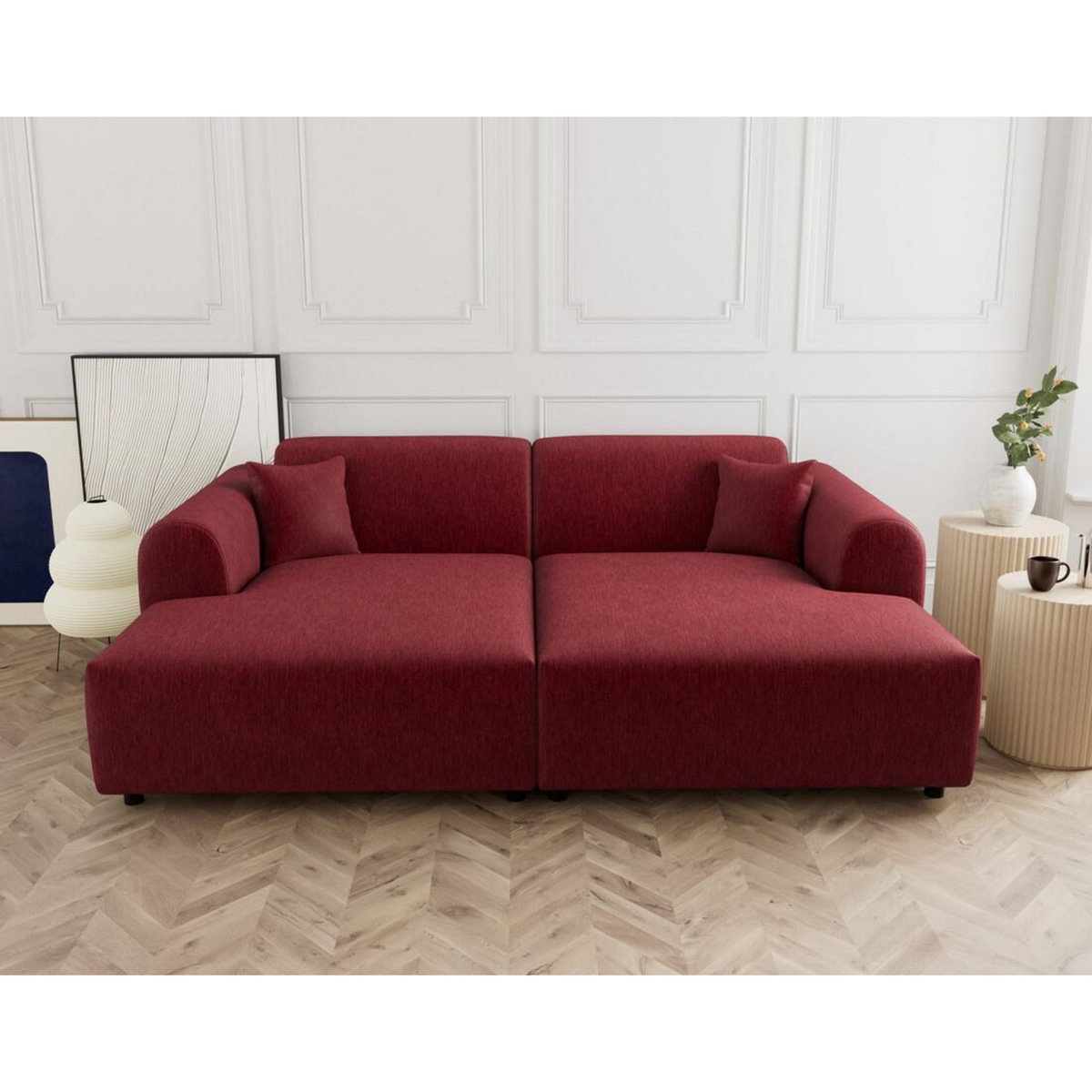 LISA DESIGN Aumance - canapé droit 4 places avec double méridienne assise profonde en velours texturé