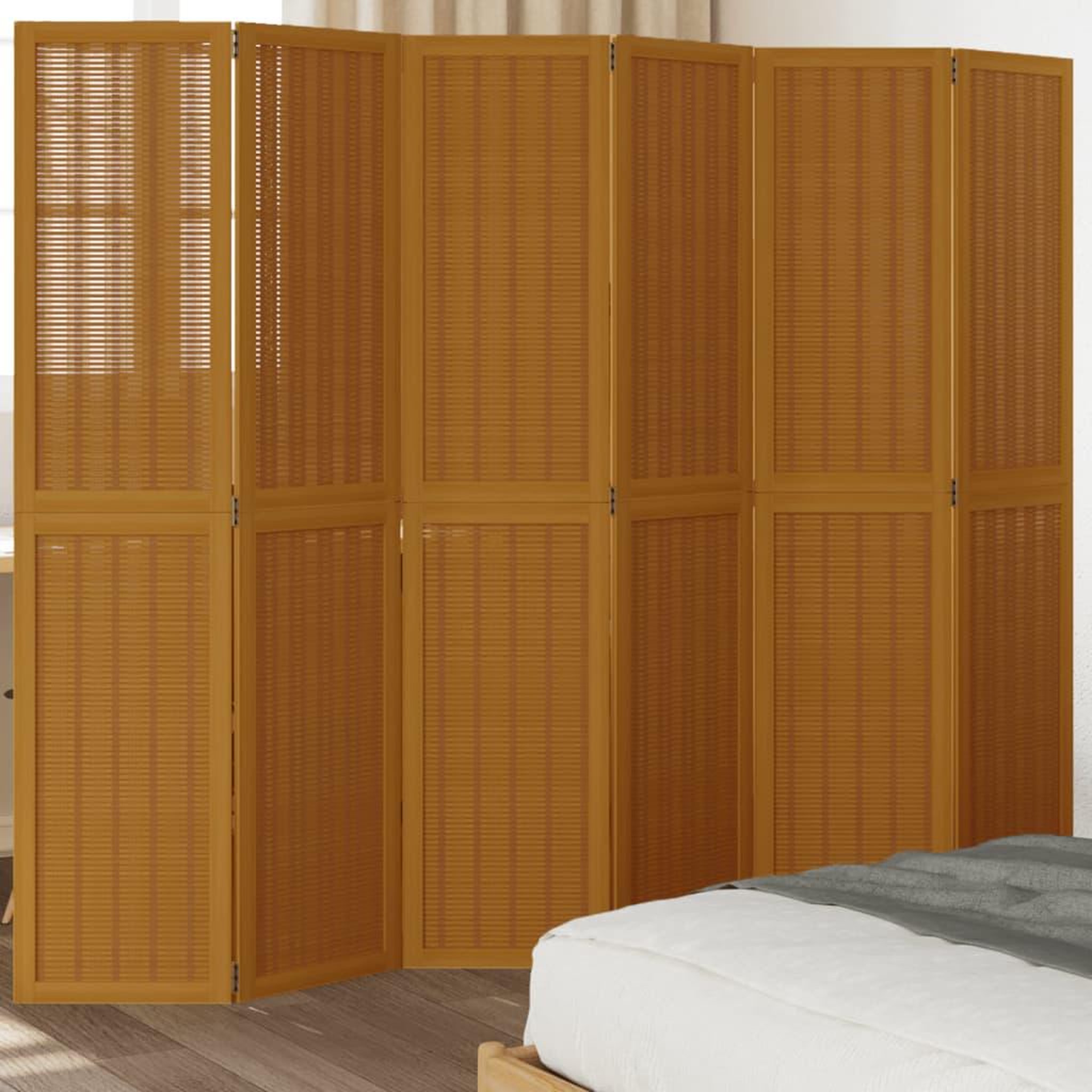 VIDAXL Cloison de separation 6 panneaux marron bois paulownia massif