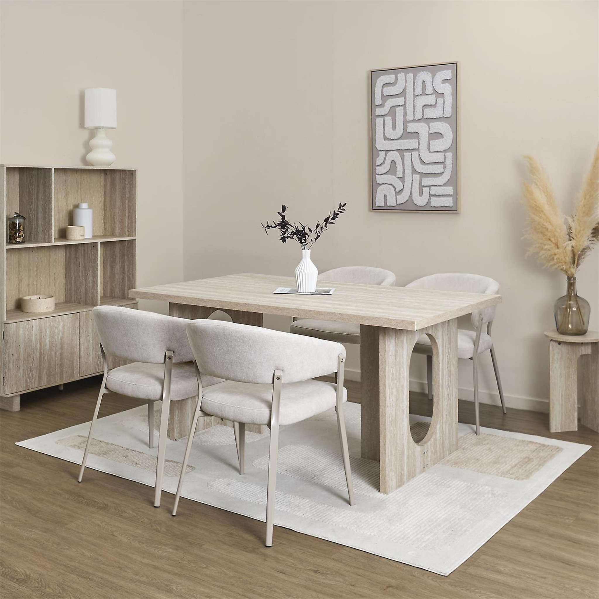 Voir la diapositive 2 : The Home Deco Factory Table à manger effet travertin pour 4 personnes pietra - beige
