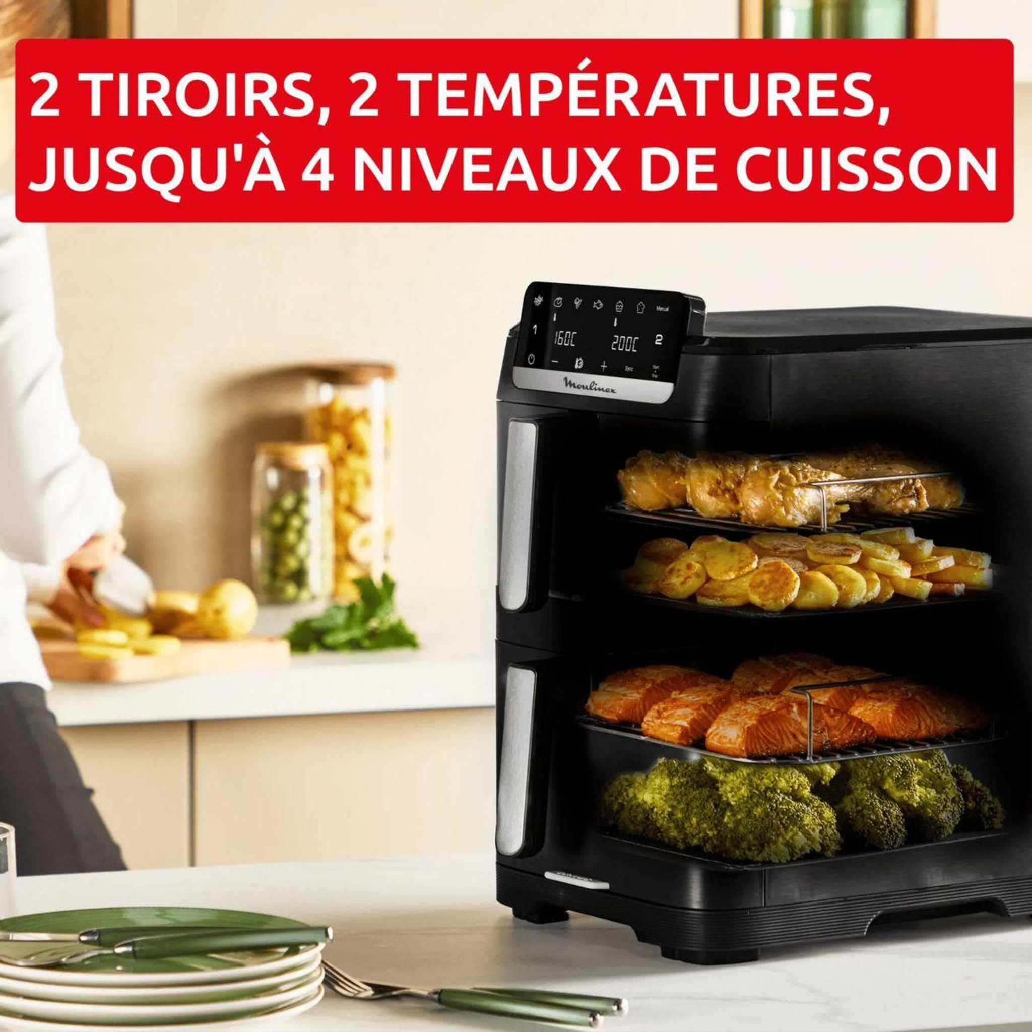 Voir la diapositive 5 : MOULINEX Friteuse sans huile easy fry crispy stack dual ez7568f0