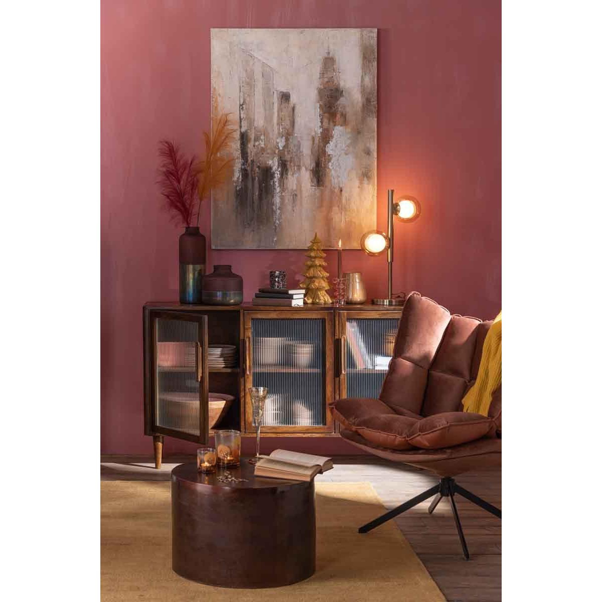 Voir la diapositive 2 : J-LINE Vase design en verre  ignacio  22cm rose