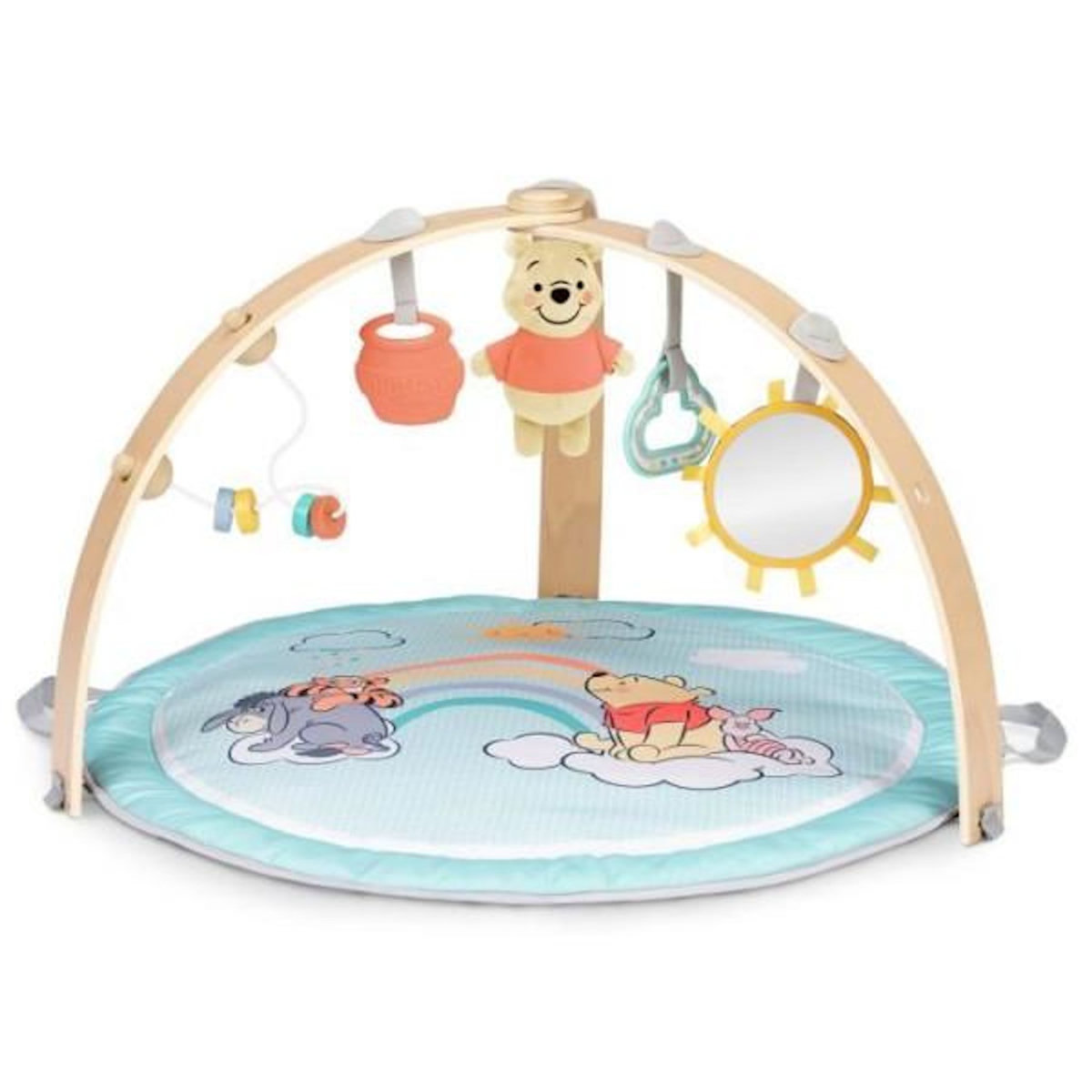 Bright Starts DISNEY BABY- WINNIE- Tapis d'éveil bébé au sol reversible évolutif pliable- arche en bois- jouets sensoriels et musicaux, mi