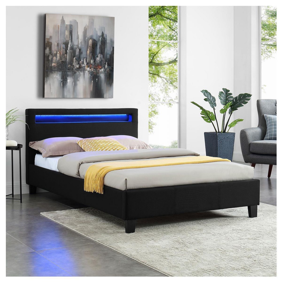 IDIMEX Lit LED simple MARISELA 120x190 cm, avec sommier, revêtement tissu