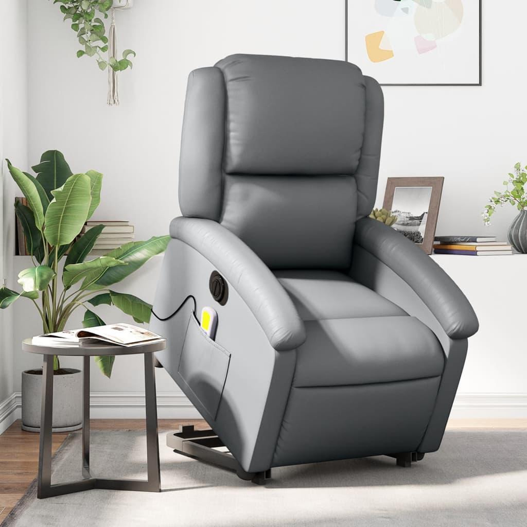 VIDAXL Fauteuil inclinable de massage electrique gris similicuir