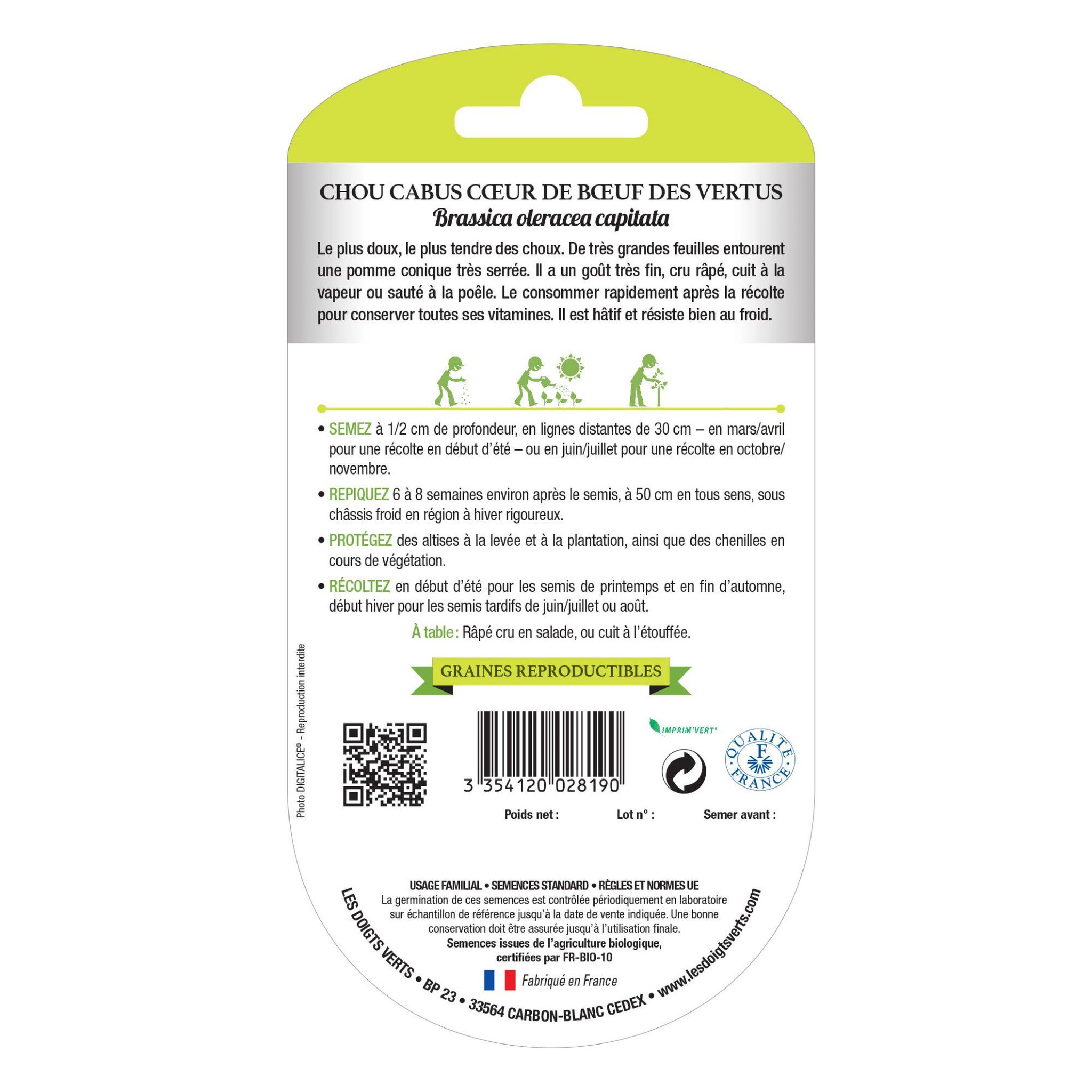 Voir la diapositive 1 : LES DOIGTS VERTS Graines Chou cabus coeur boeuf des vertus BIO Les Doigts Verts