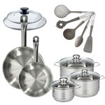 Fackelmann Lot 2 Poêles 24/28cm Fackelmann Eterna avec 3 Faitouts 16/20/24 cm et 5 ustensiles Fackelmann