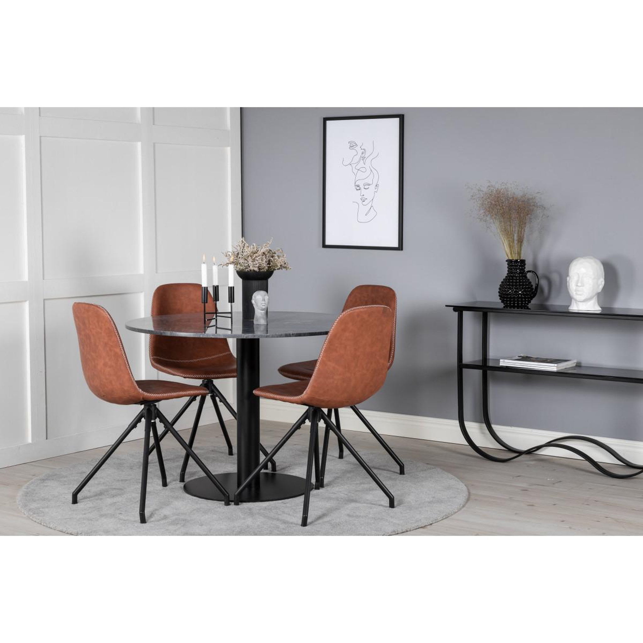 Voir la diapositive 5 : Paris Prix Ensemble Table à Manger & 4 Chaises  Estelle I & Polar I  106cm Gris Foncé & Marron