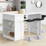 Voir la diapositive 2 : ID MARKET Ilot central mange-debout 4 personnes VITO 130 cm blanc et plateau marbre ALASKA