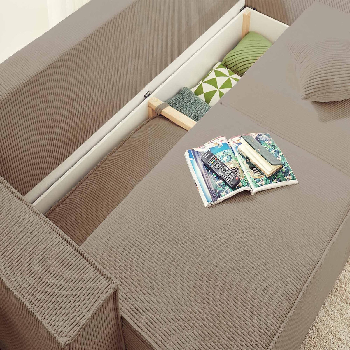 BEST MOBILIER Dellia - canapé 3 places convertible - avec coffre - en velours côtelé - style contemporain