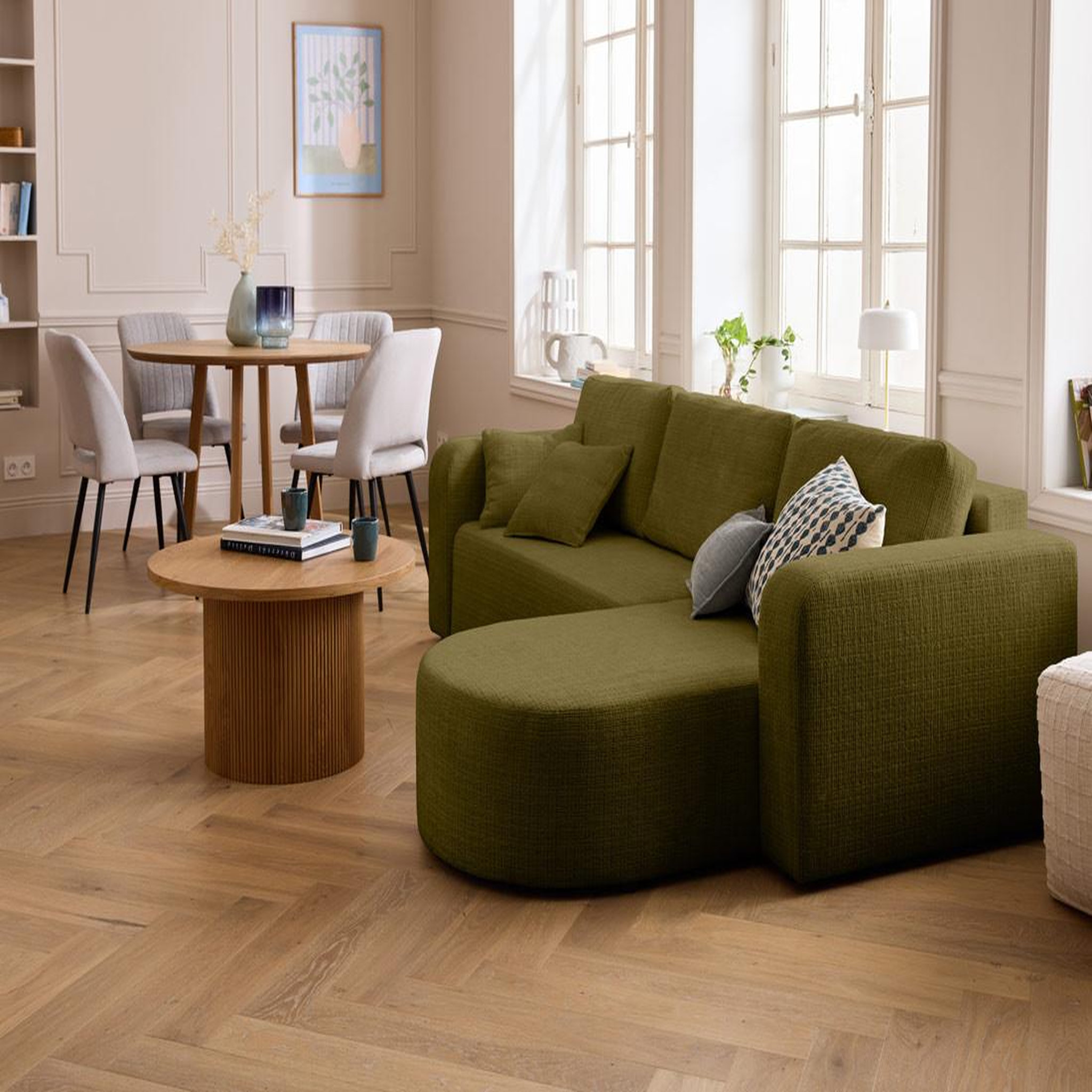 Voir la diapositive 4 : BEST MOBILIER Miro - canapé d'angle réversible - 4 places - convertible avec coffre - en velours texturé