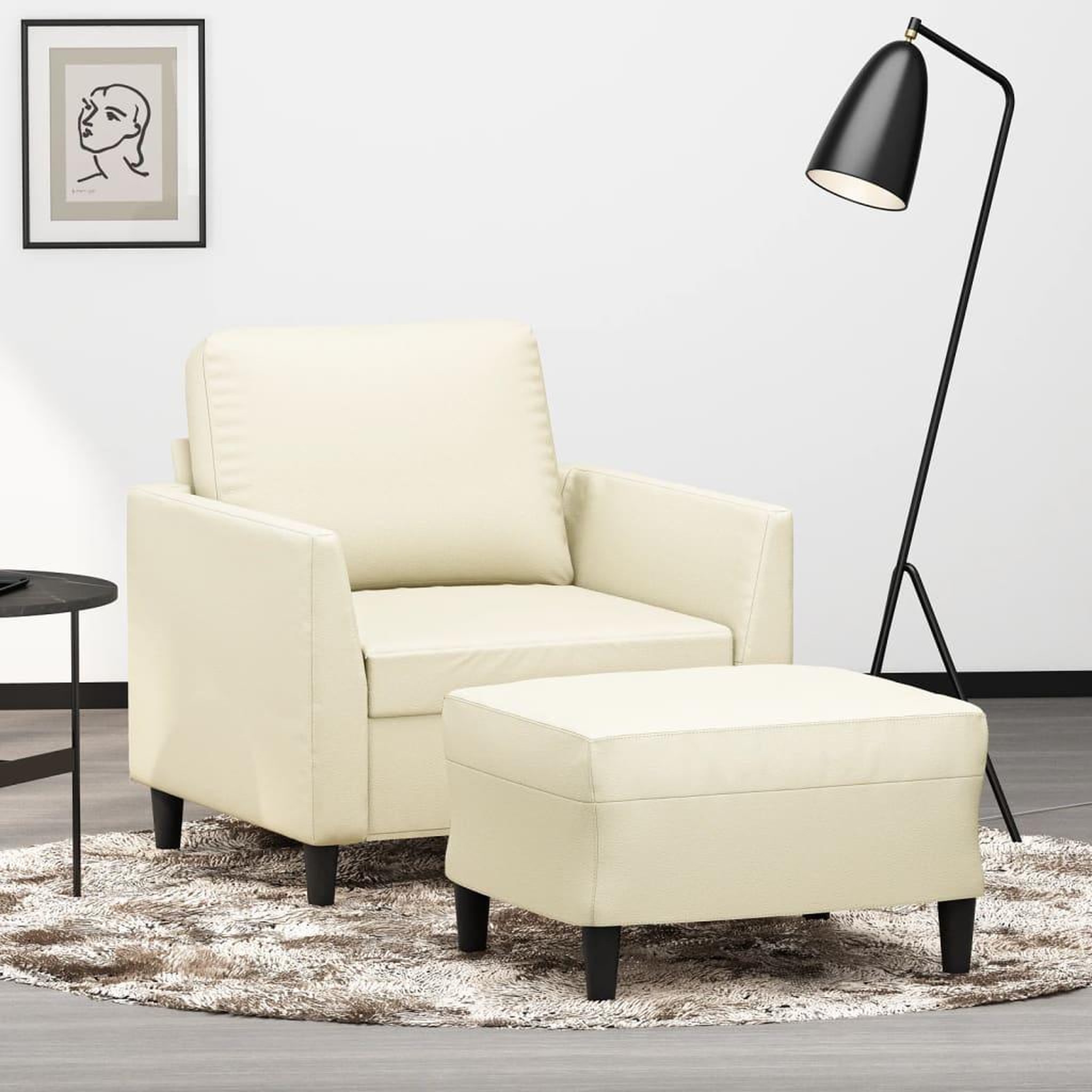 VIDAXL Fauteuil avec repose-pied Creme 60 cm Similicuir