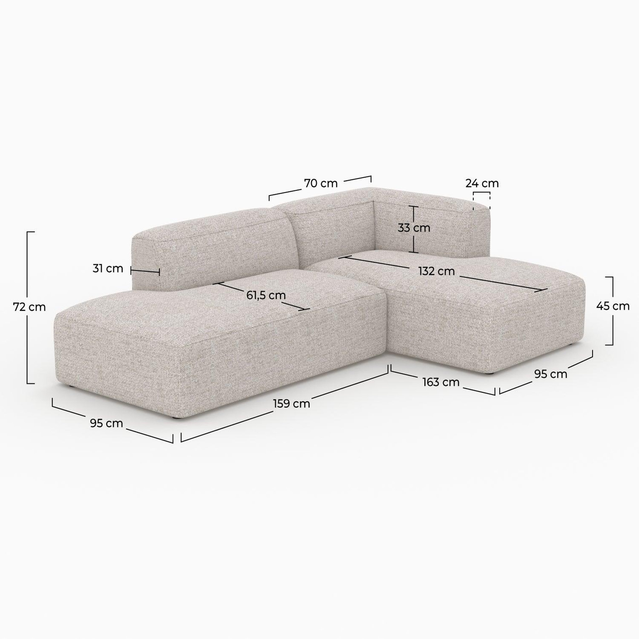 Voir la diapositive 4 : MAISON PAVANE Canapé d'angle droit modulable en tissu beige 4 places-hestia