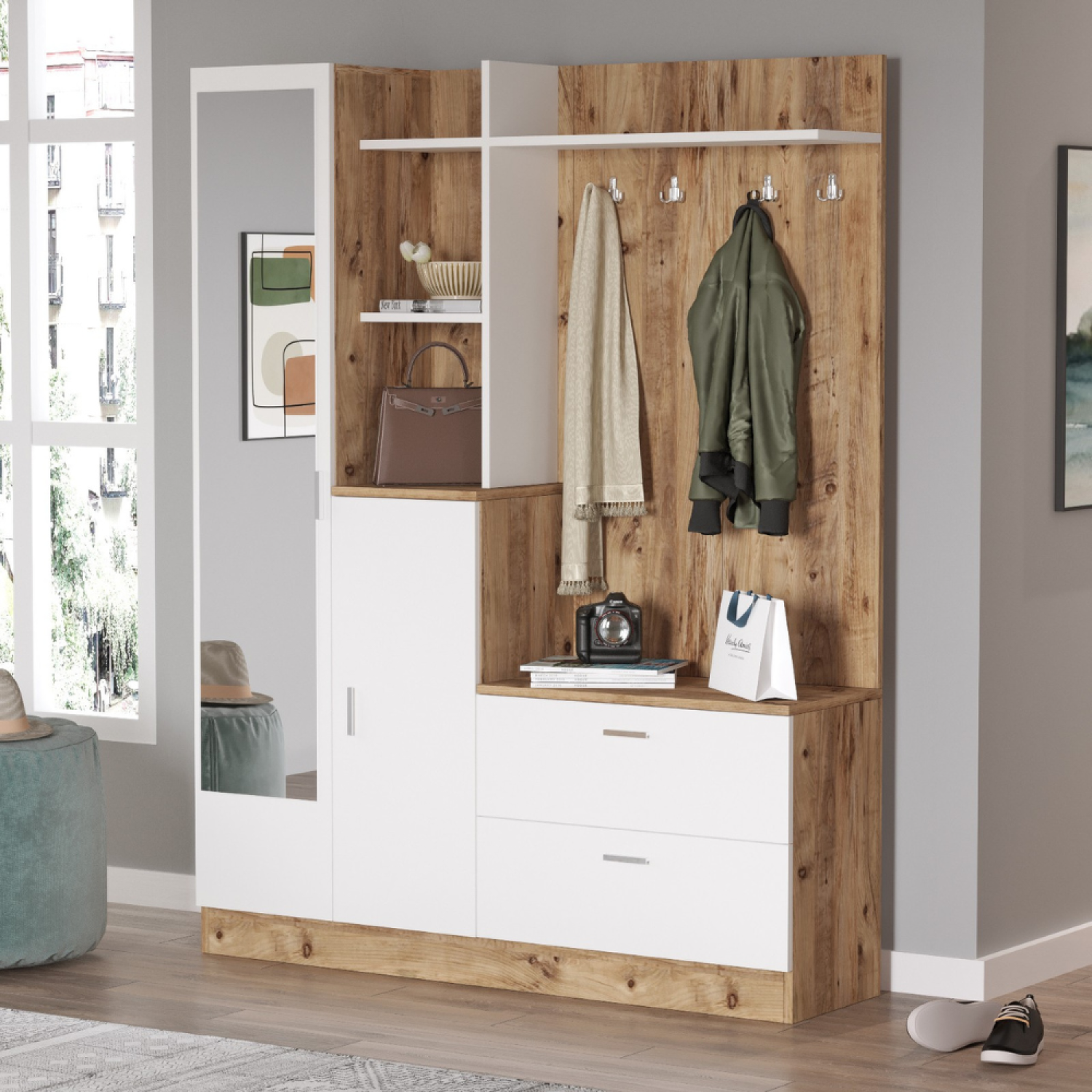 Voir la diapositive 4 : CONCEPT USINE Meuble d'entrée design style scandinave ANKA
