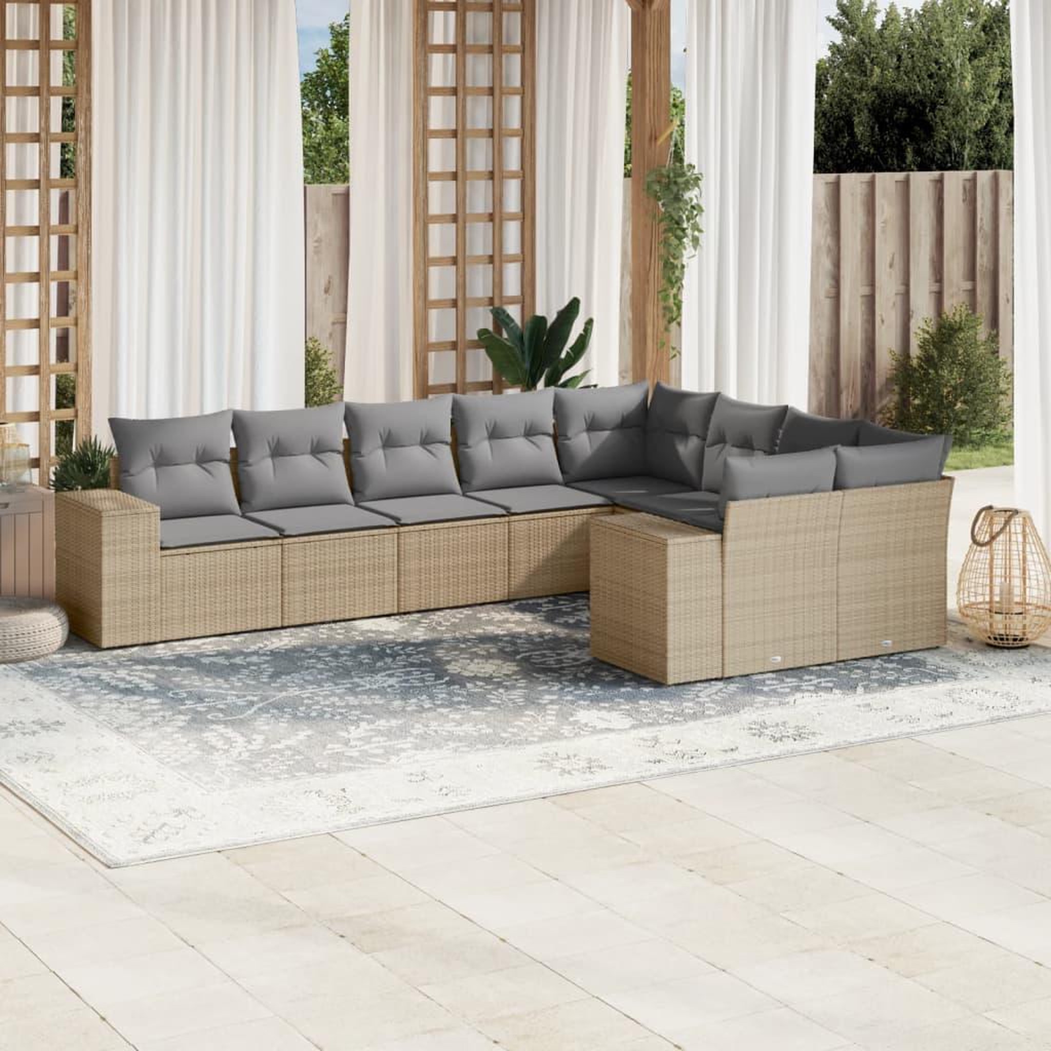 VIDAXL Salon de jardin avec coussins 9 pcs beige resine tressee