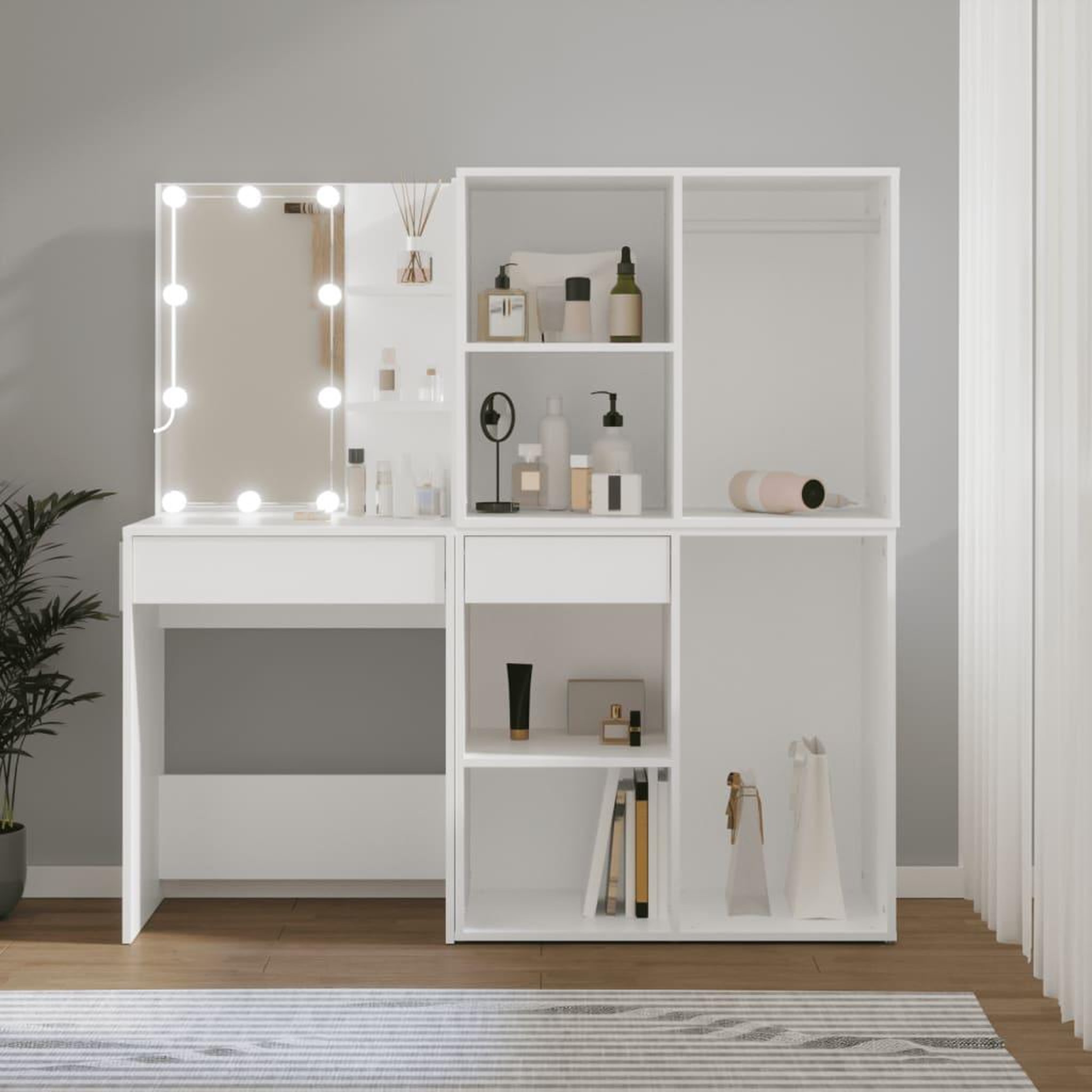 VIDAXL Coiffeuse a LED avec 2 armoires Blanc Bois d'ingenierie