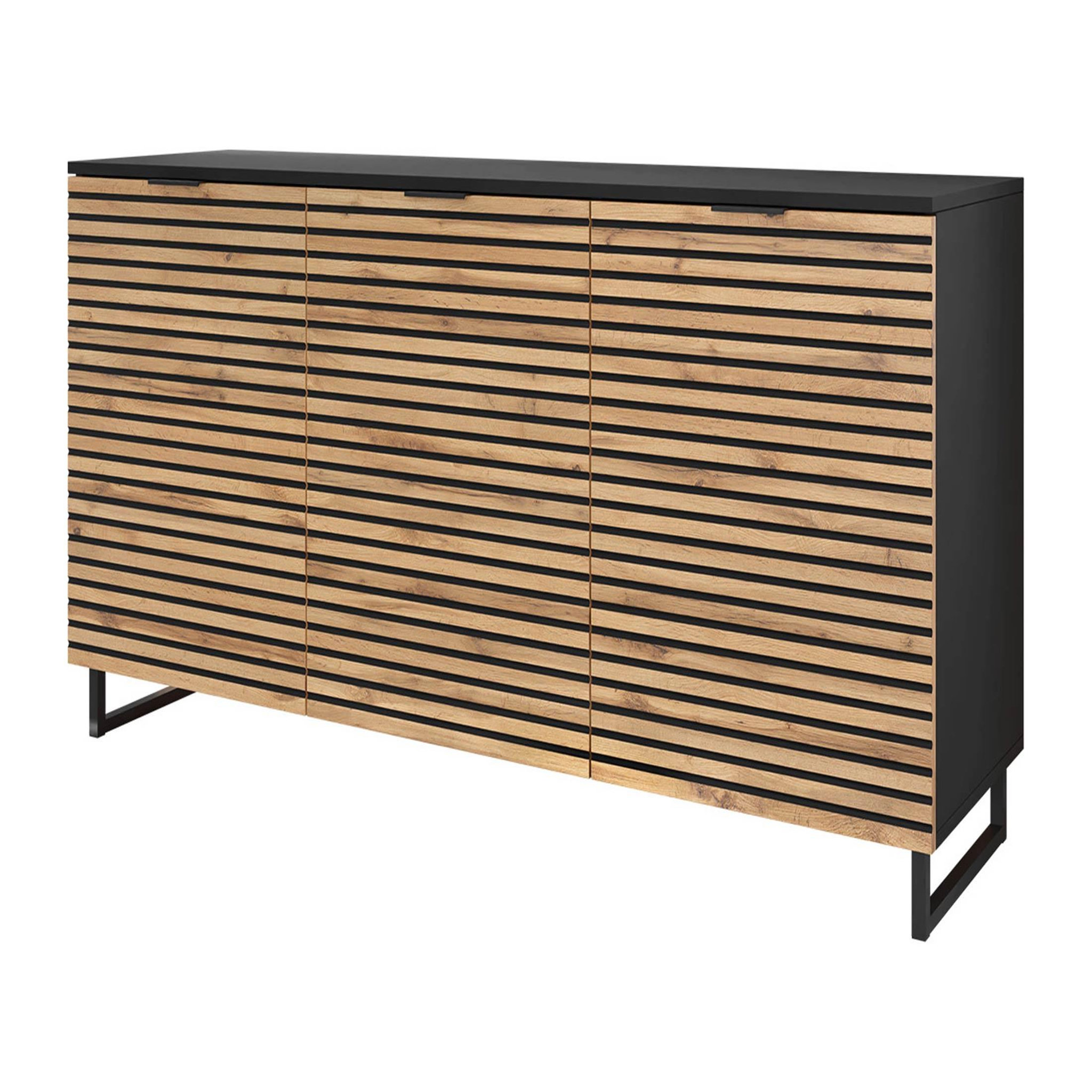 Voir la diapositive 3 : BEST MOBILIER Olympie - buffet bas - effet bois et noir - 150 cm