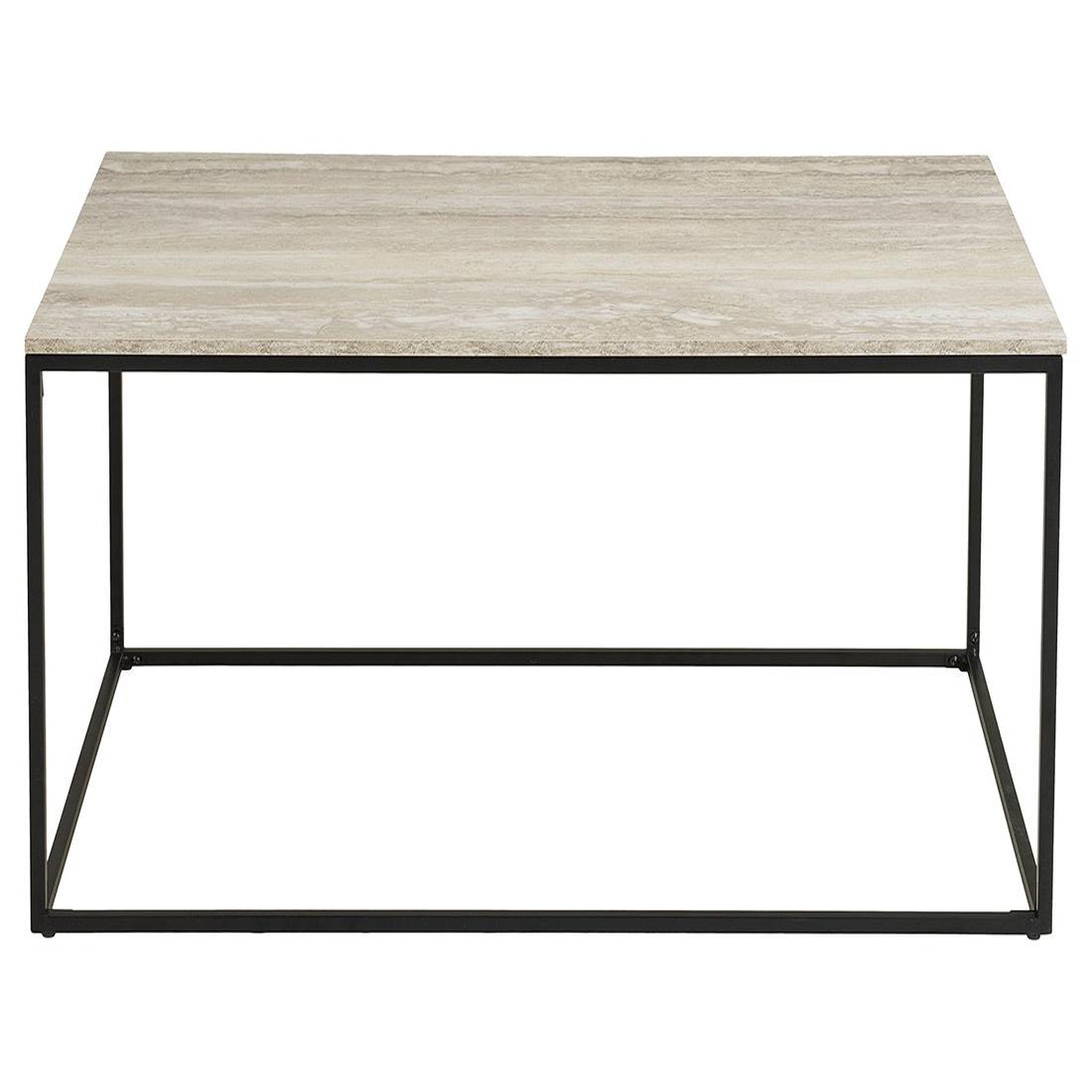 BEST MOBILIER Maya - table basse plateau effet travertin en fsc  100% - pieds en métal - 90 cm. Coloris disponibles : Bicolore