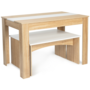 Voir la diapositive 5 : ID MARKET Ensemble table à manger et 2 bancs ROZY 4 personnes façon hêtre et blanc 110 cm